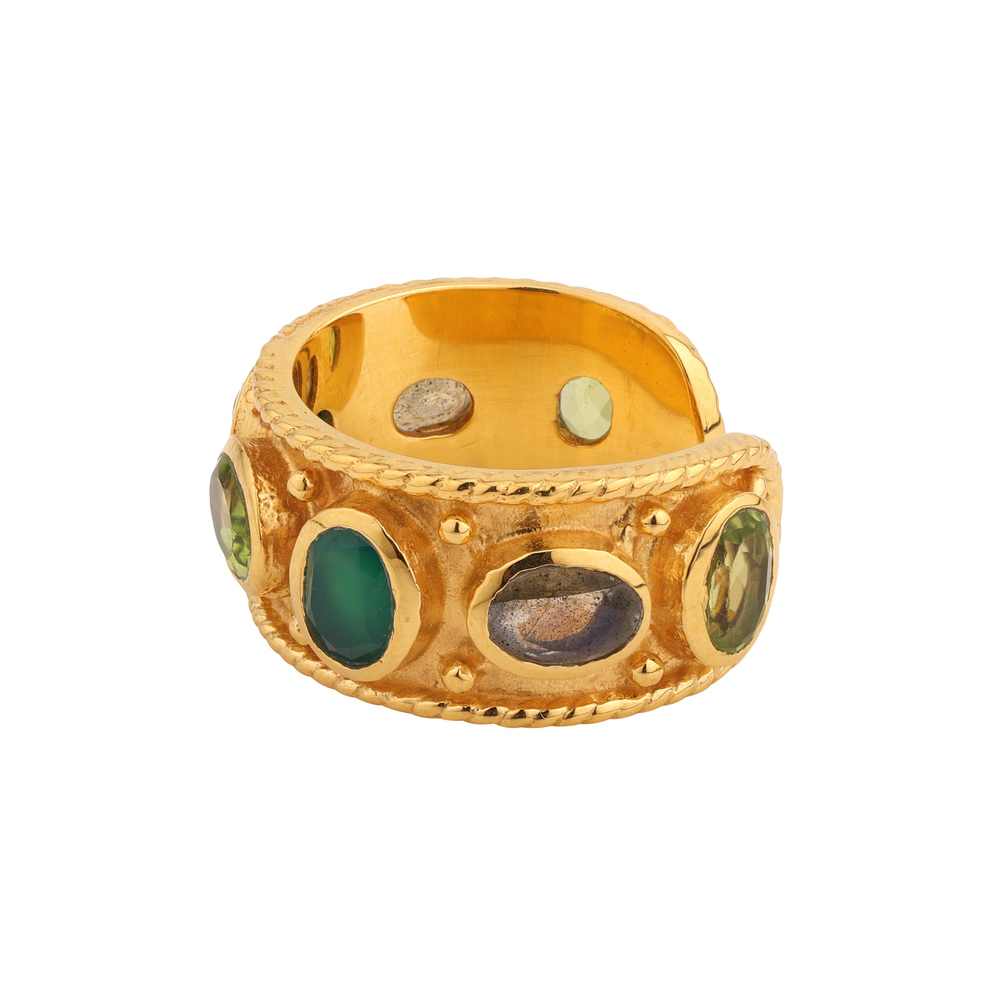 Tutti Frutti Mezzano Ring in Greens in Multi Gem, gold plated, handcrafted gemstone rings Singapore