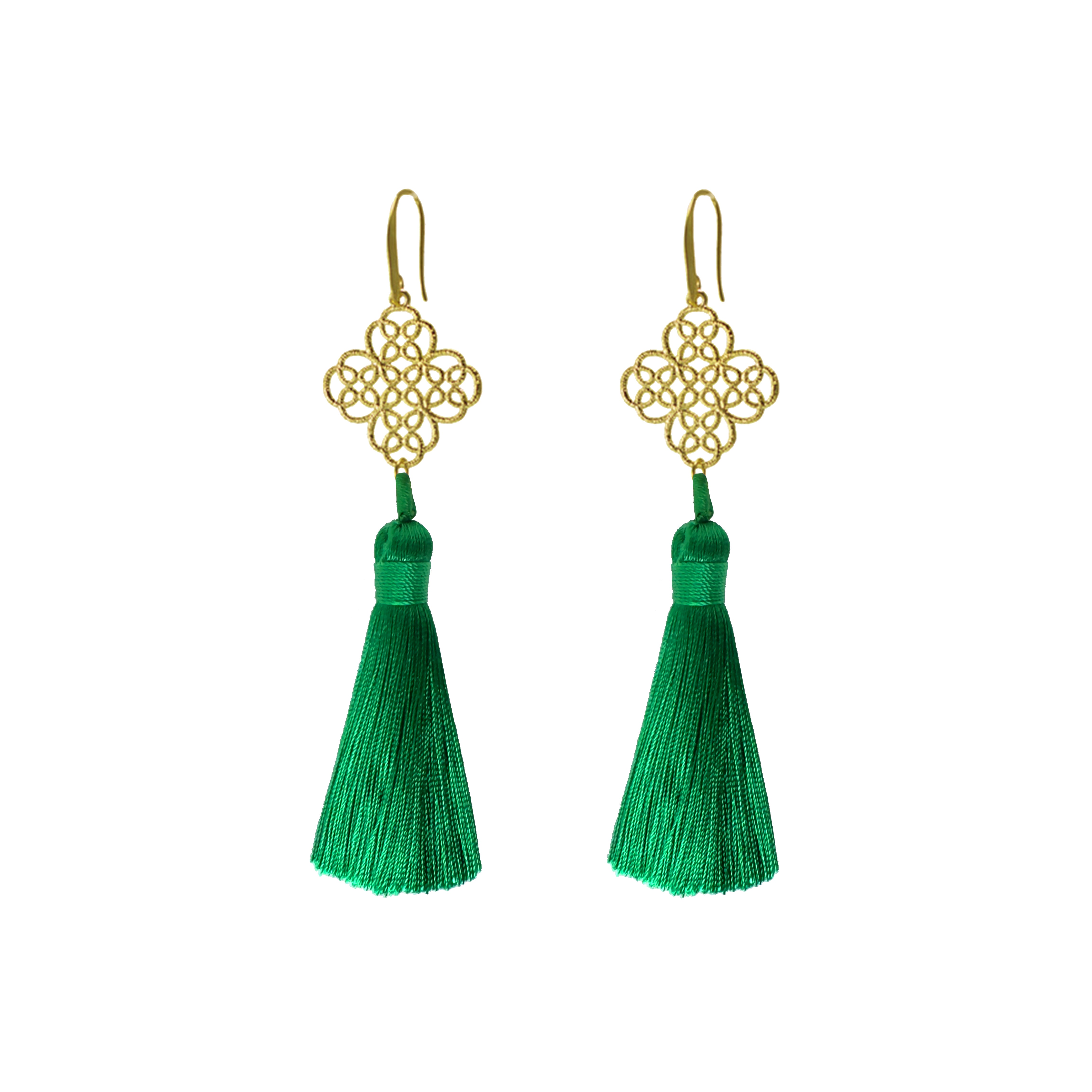 Tassel Earrings in Emerald, gold plated, handcrafted gemstone earrings Singapore