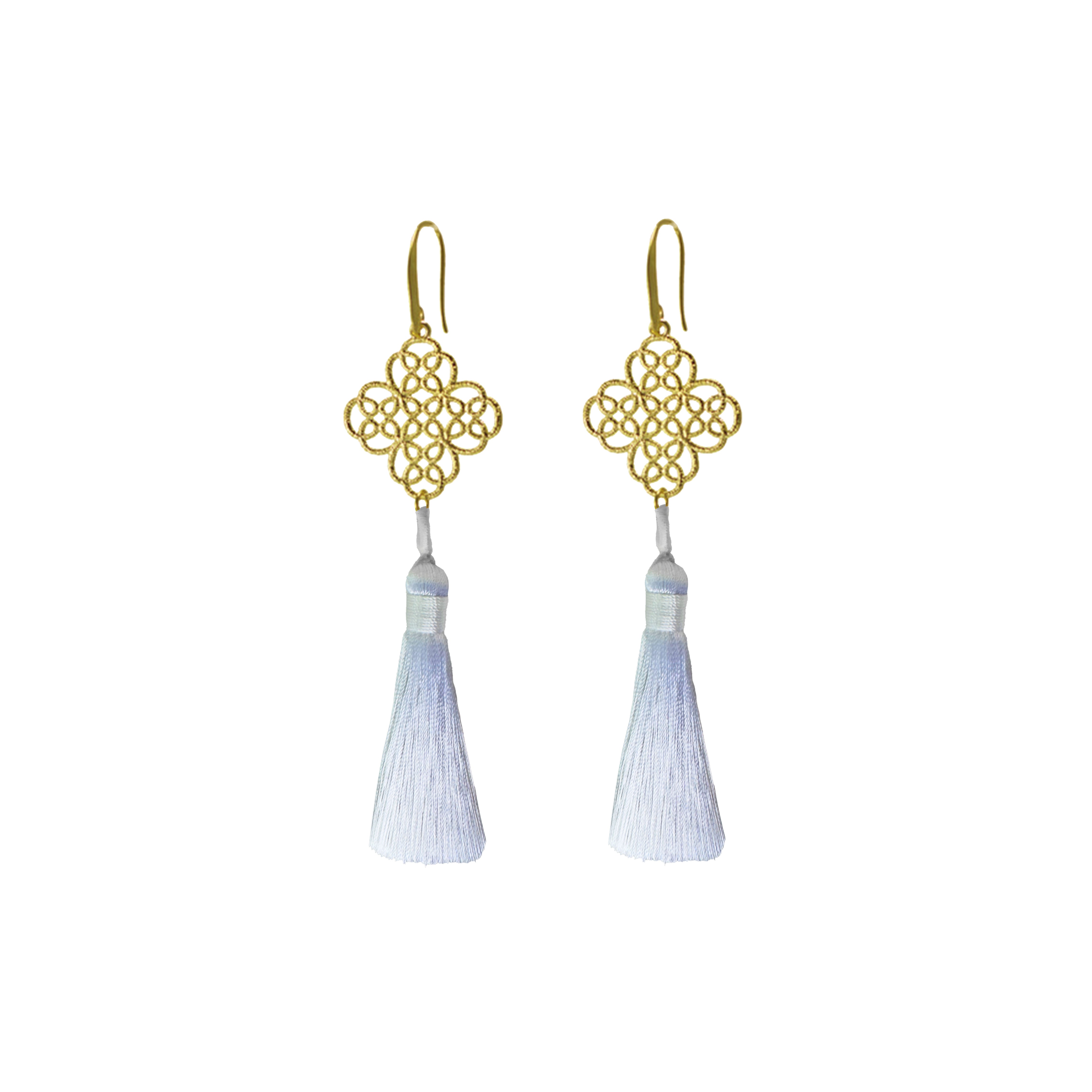 Tassel Earrings in Snow, gold plated, handcrafted gemstone earrings Singapore