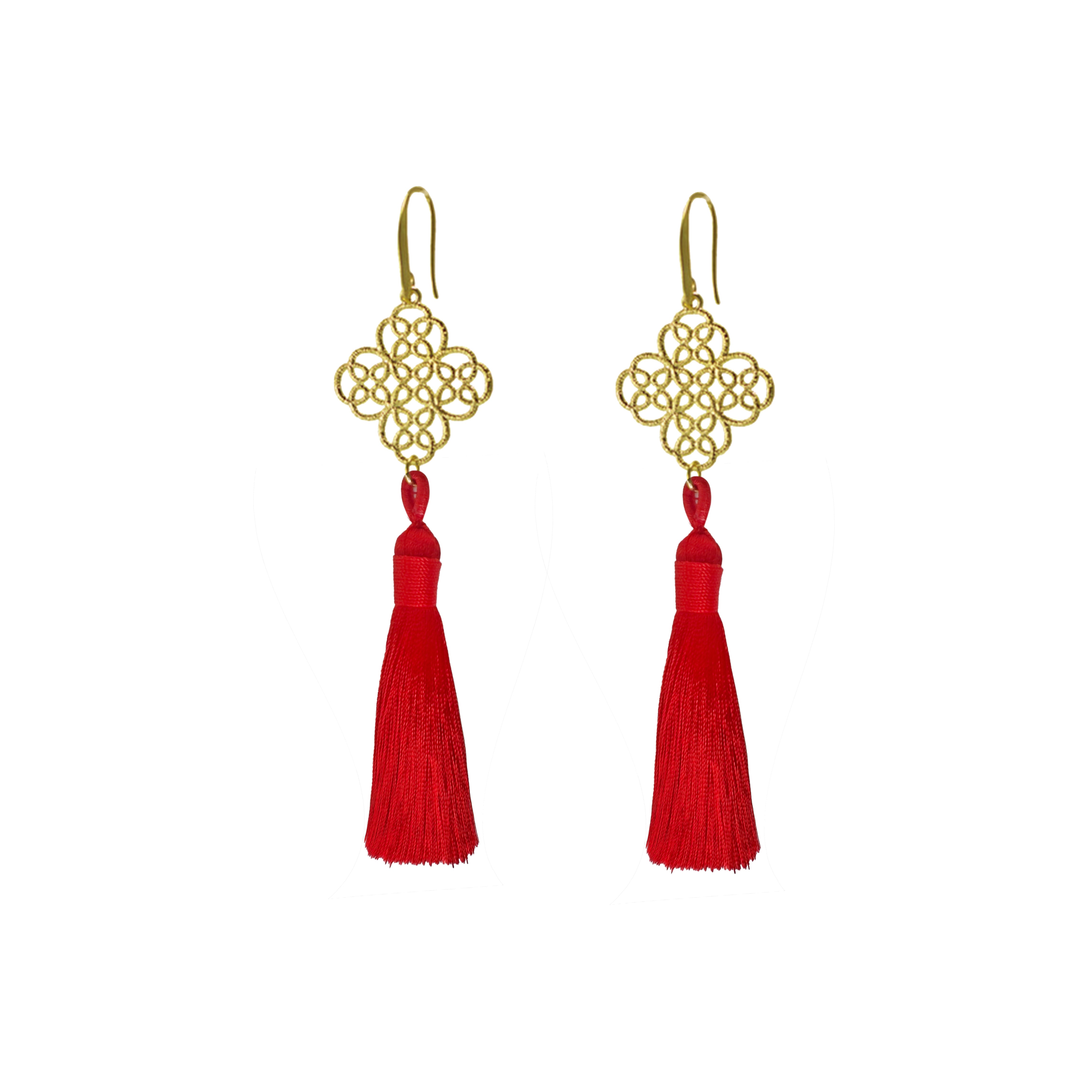 Tassel Earrings in Scarlet, gold plated, handcrafted gemstone earrings Singapore