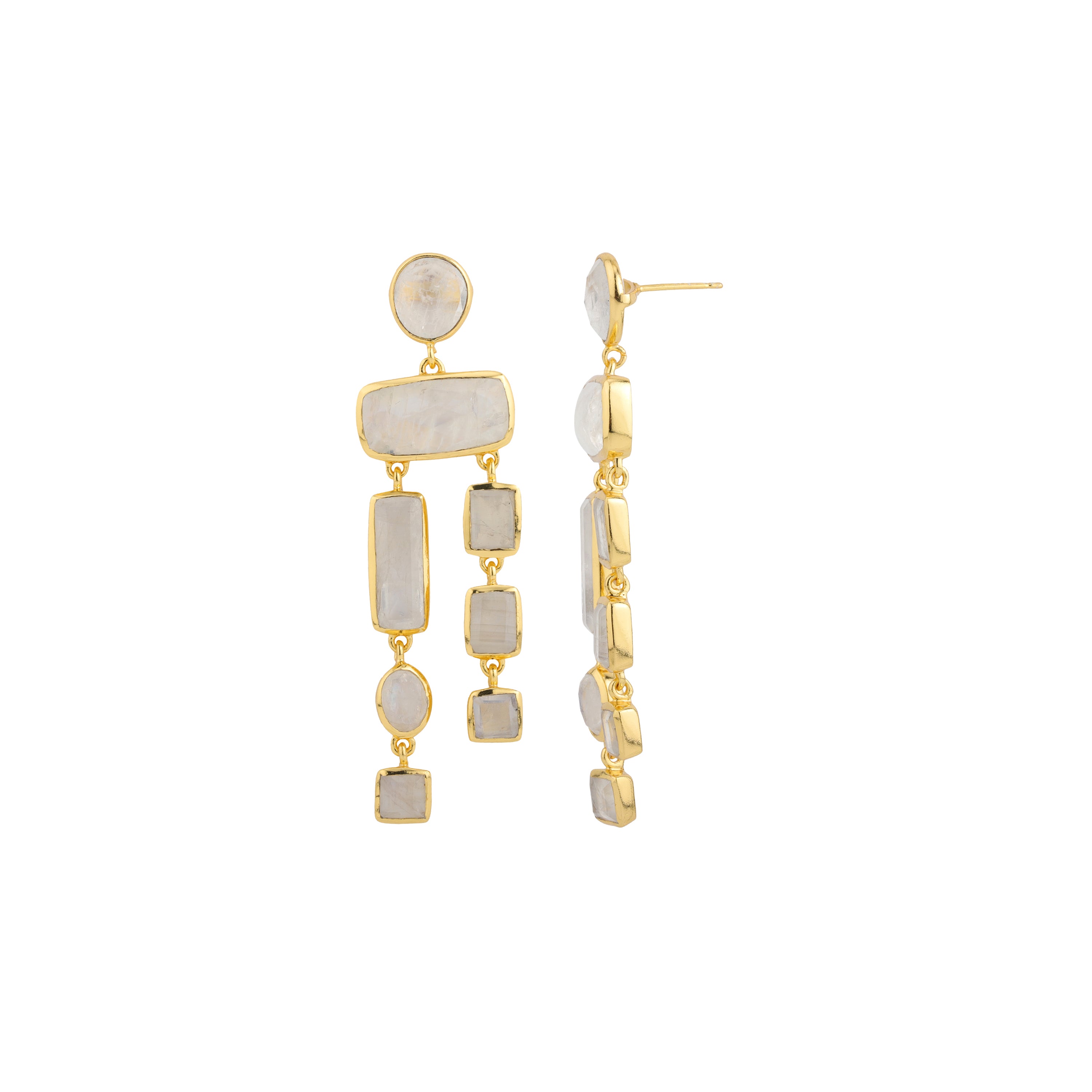 Moonstone Chandelier Earrings in Moonstone, gold plated, handcrafted gemstone earrings Singapore