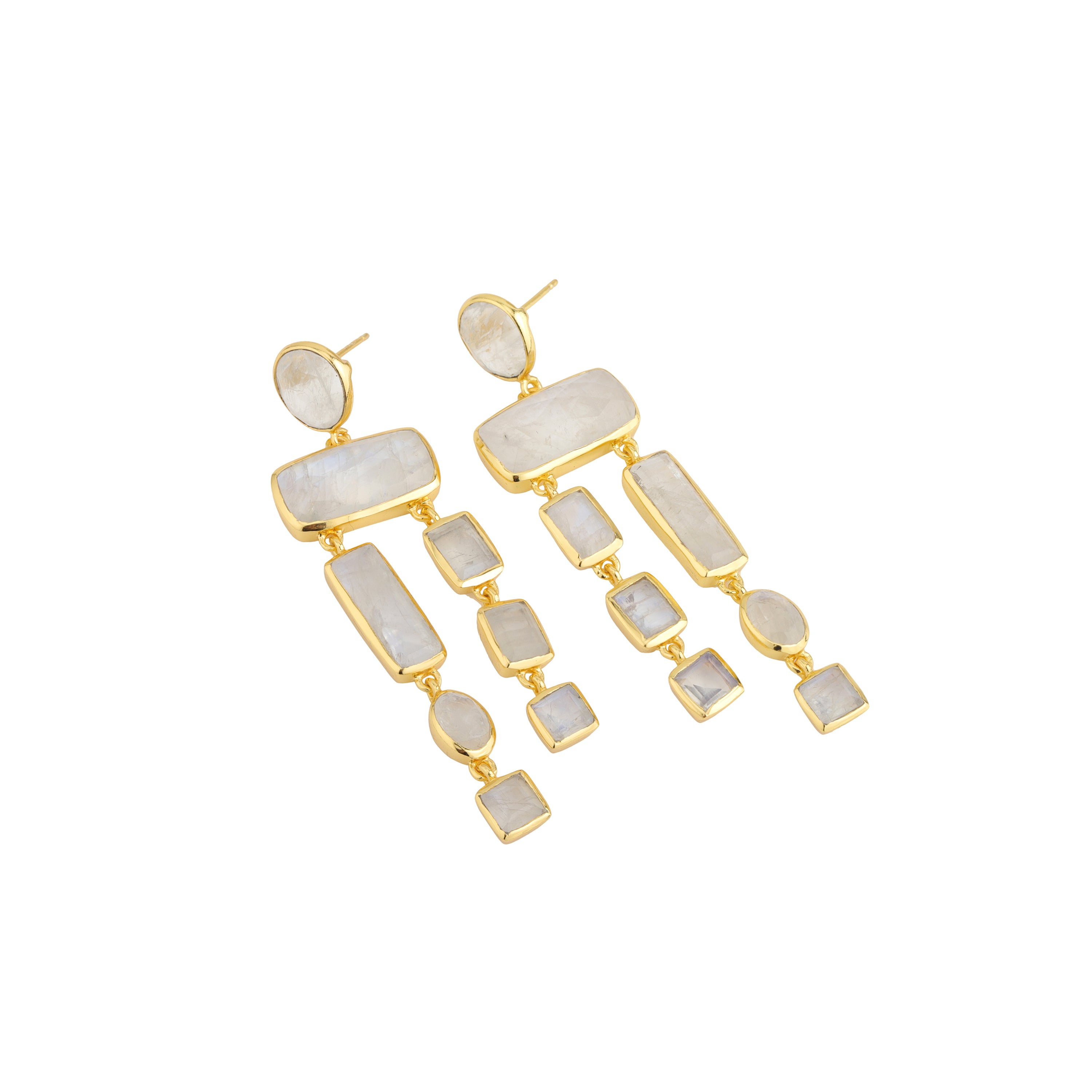 Moonstone Chandelier Earrings in Moonstone, gold plated, handcrafted gemstone earrings Singapore