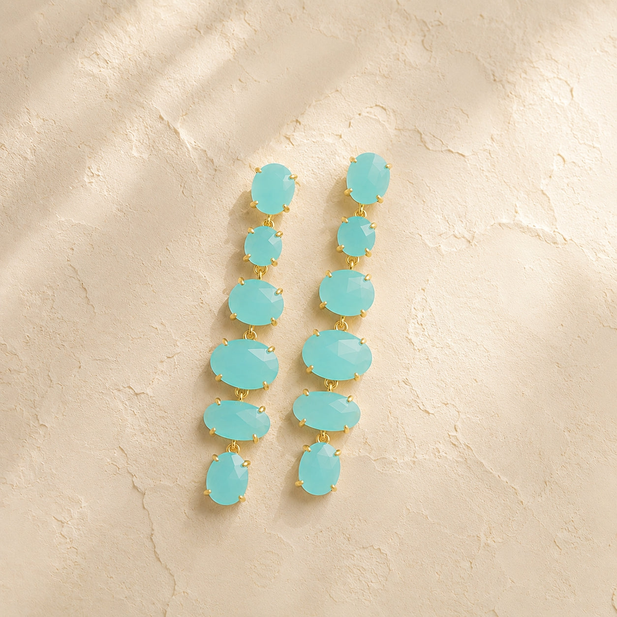 Aqua Chalcedony Chandelier Earrings