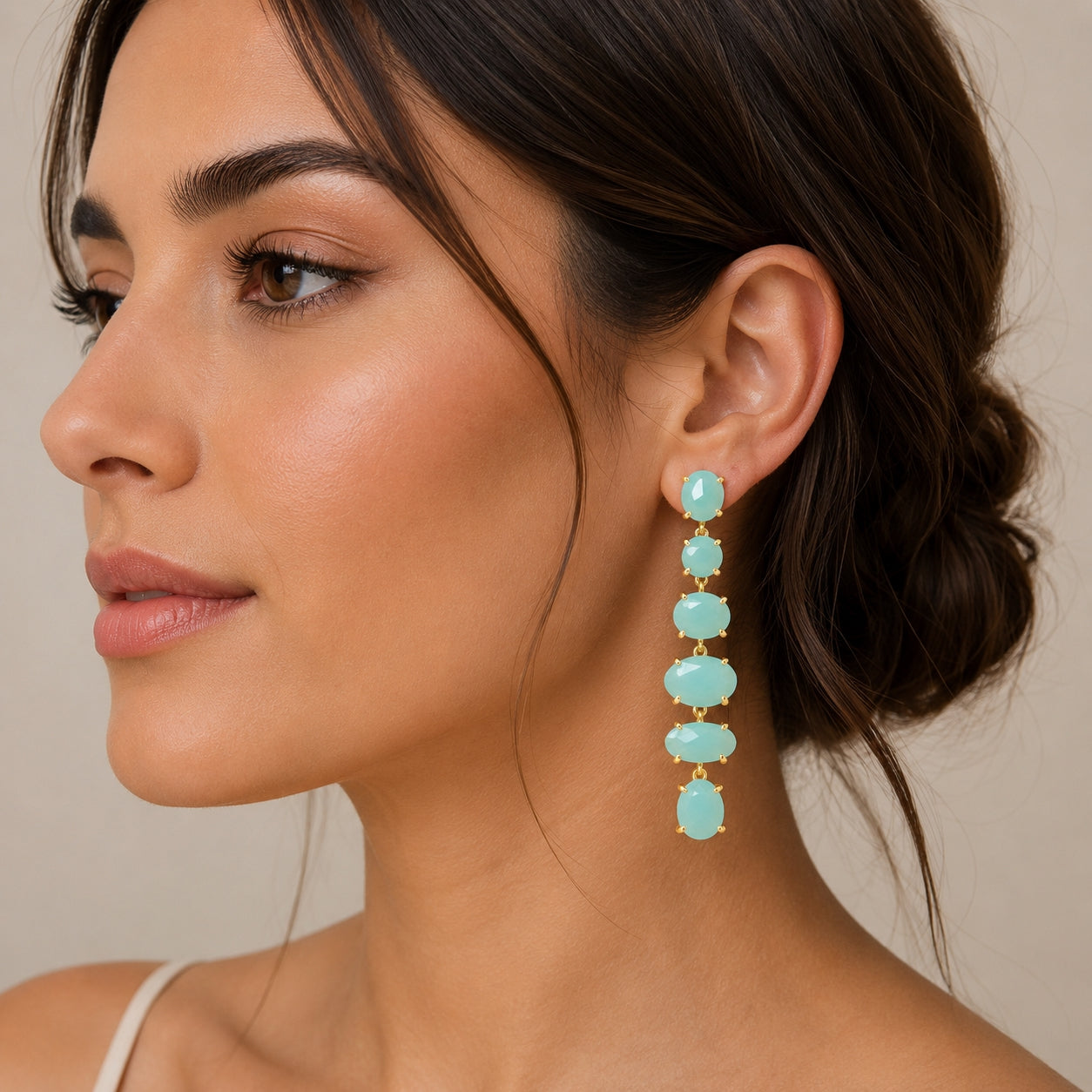 Aqua Chalcedony Chandelier Earrings