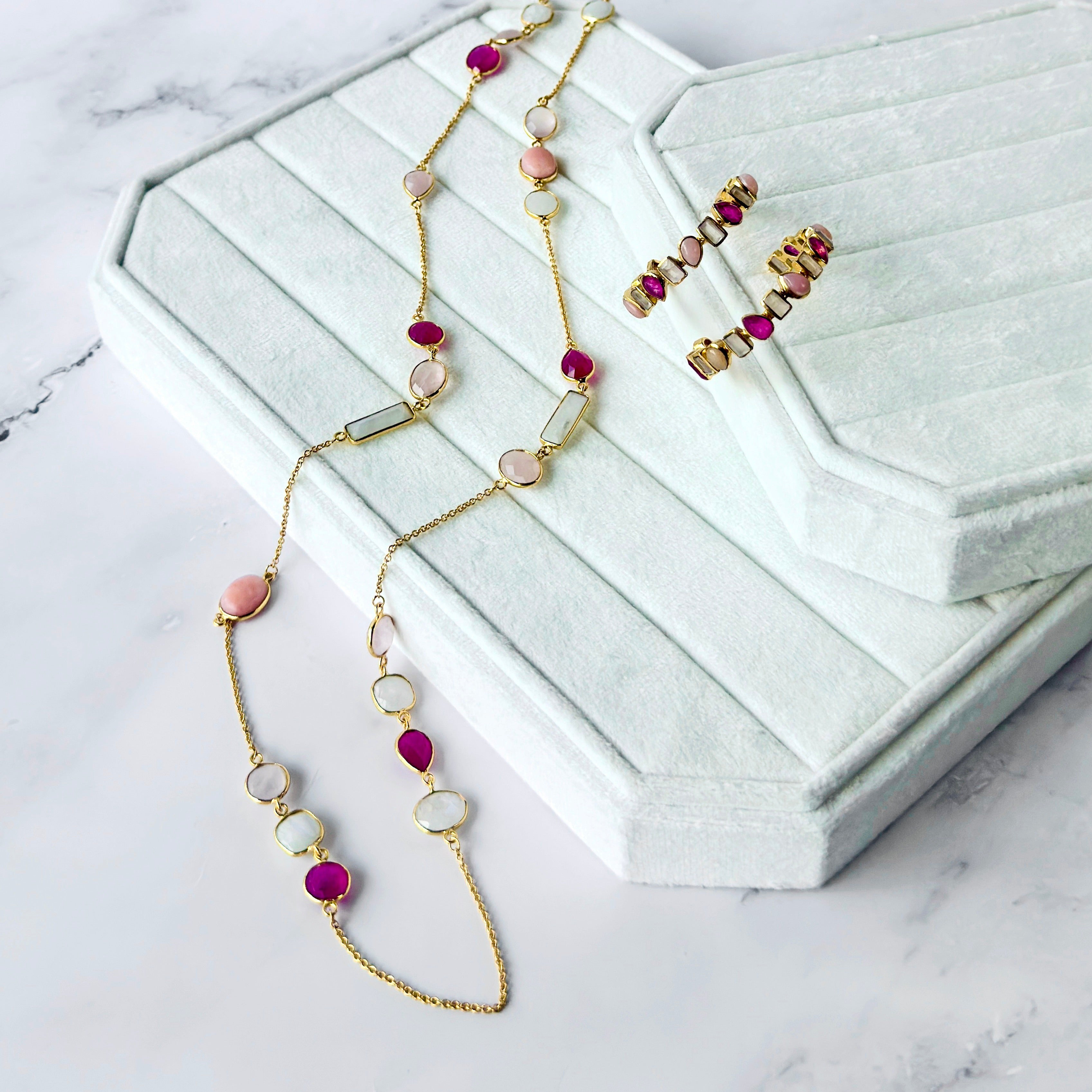 Ruby, Pink Opal &  Moonstone Necklace