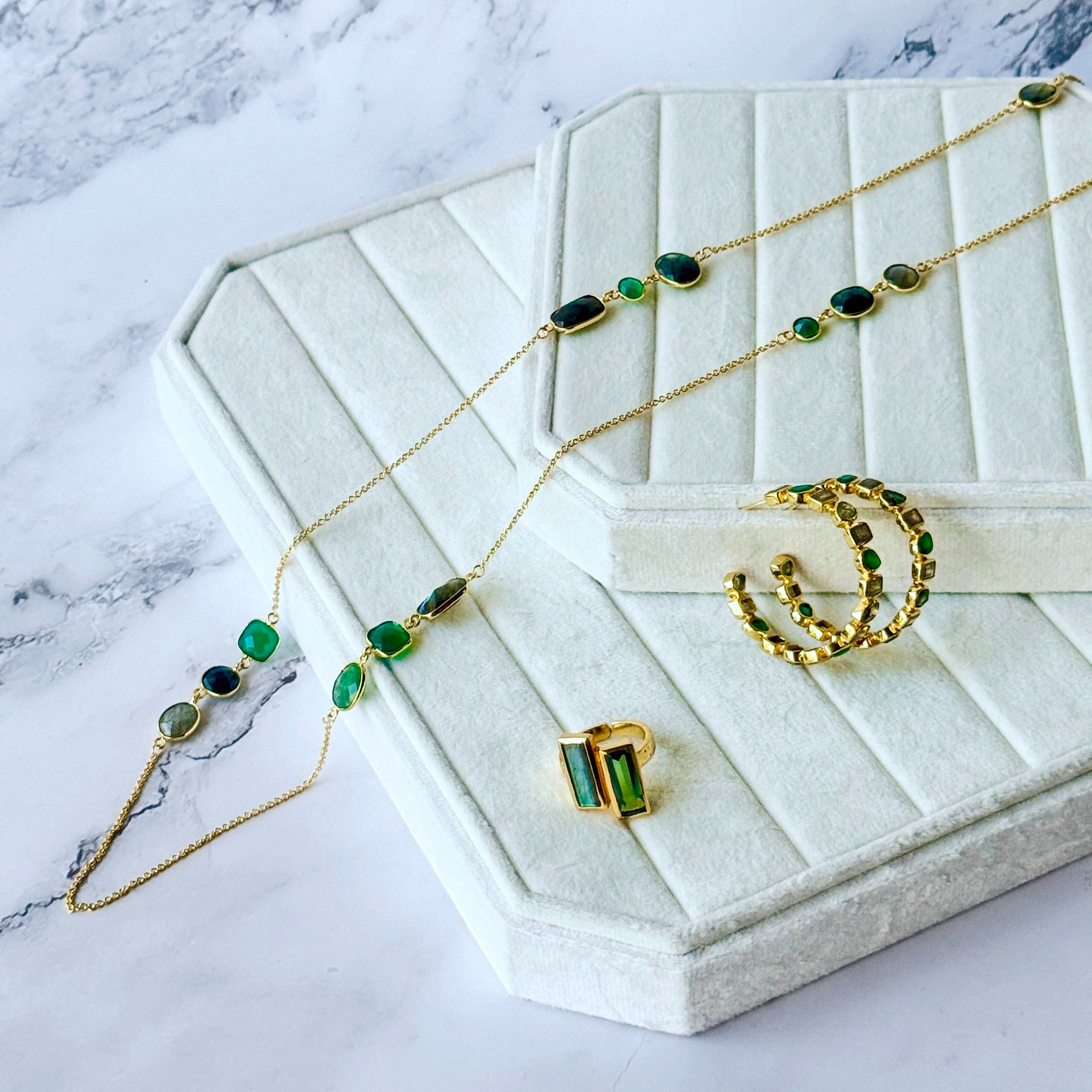 Moss Agate, Green Onyx & Labradorite Necklace