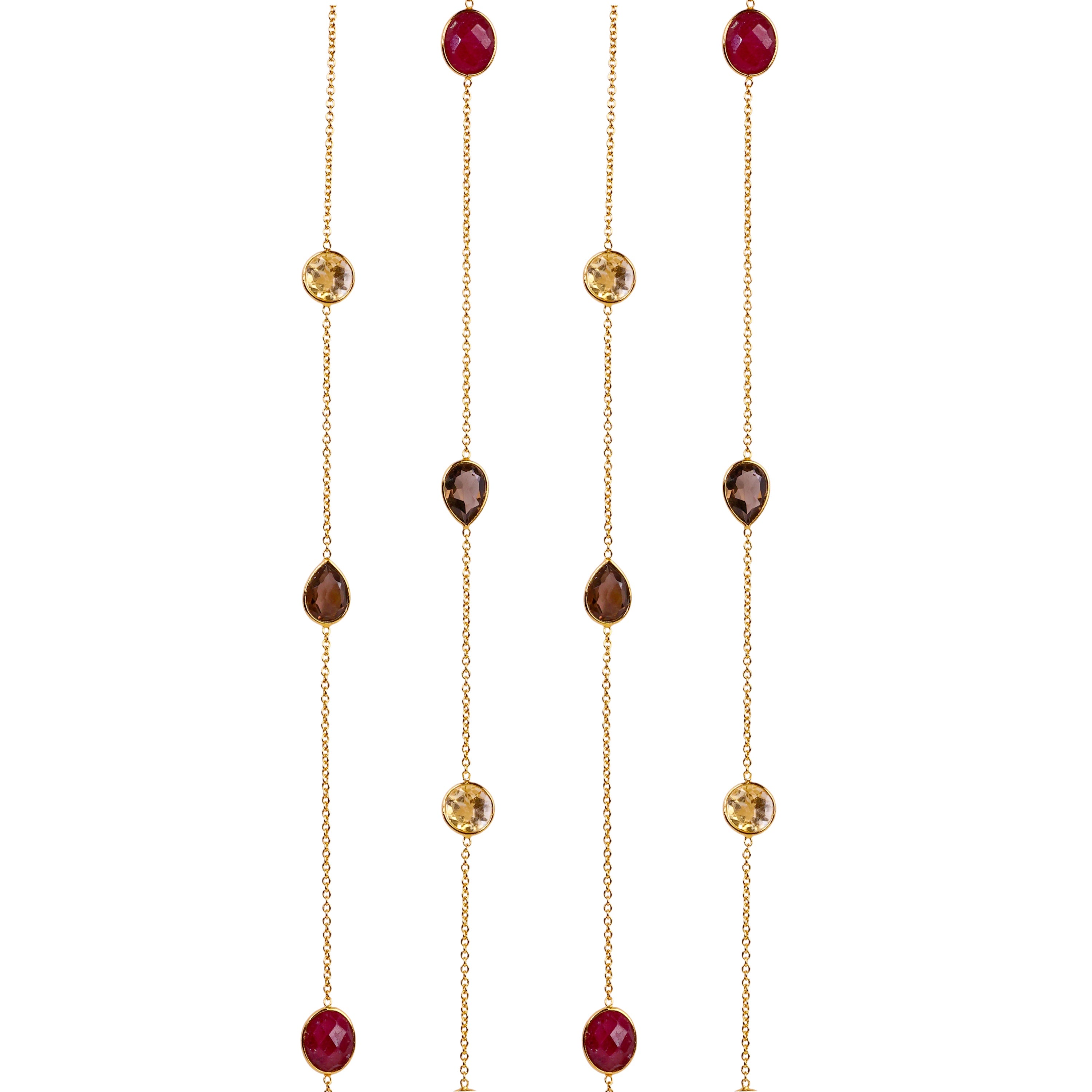 Necklace in Citrine, Ruby & Smoky Quartz