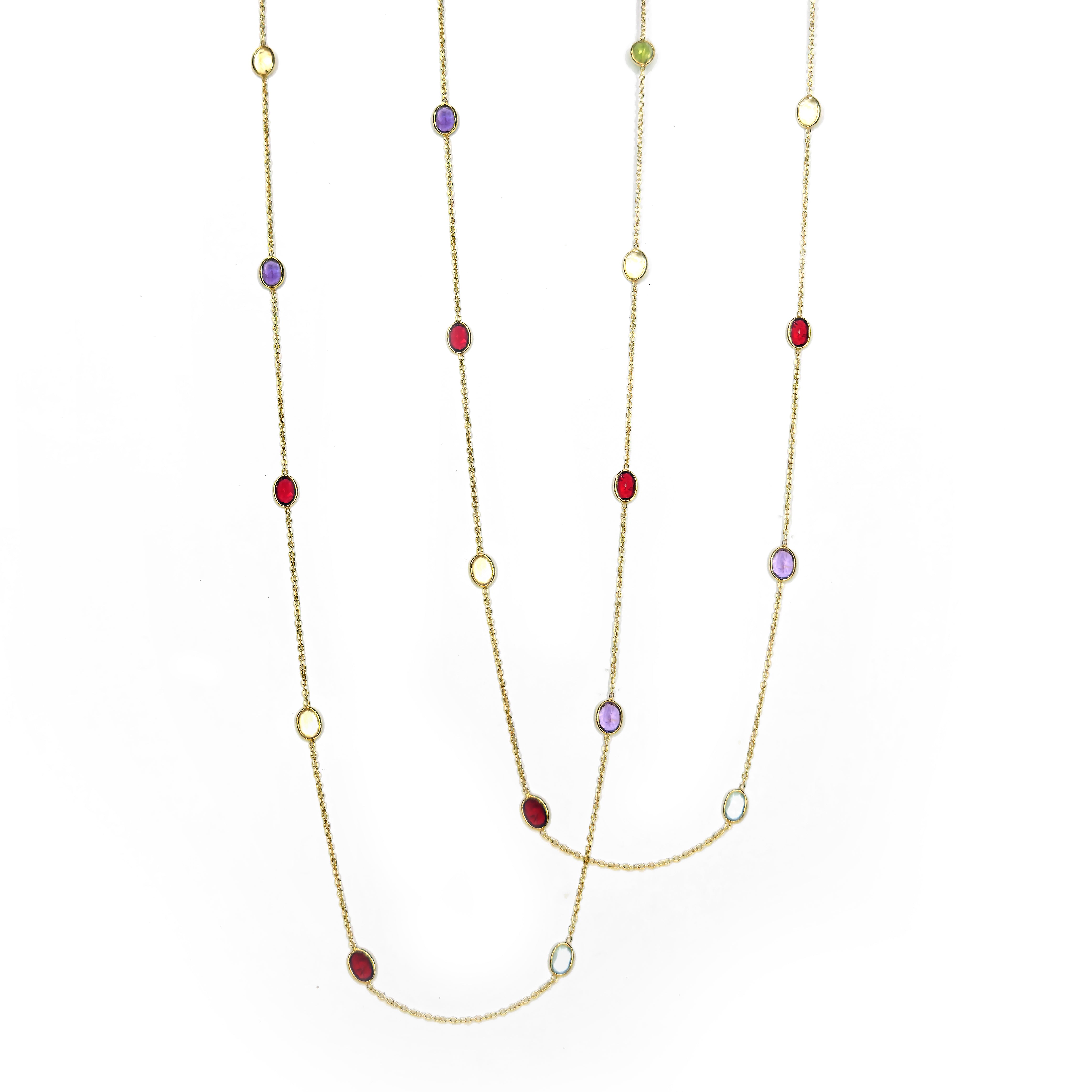 Mini Multi Gemstone Station Necklace in Multi Gem, gold plated, handcrafted gemstone necklace Singapore
