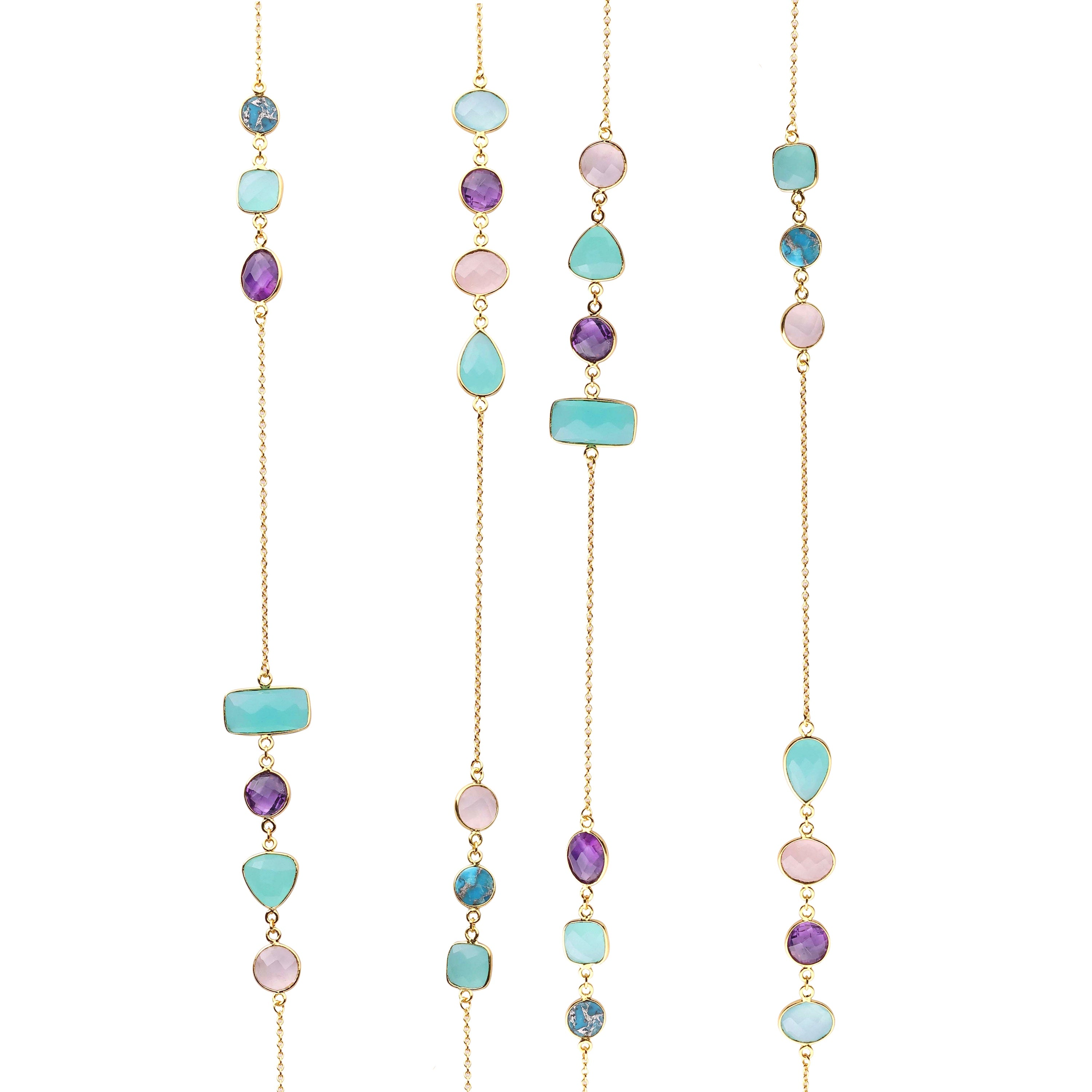 Necklace in Amethyst, Aqua Chalcedony, Turquoise & Rose Quartz in Multi Gem, gold plated, handcrafted gemstone necklace Singapore