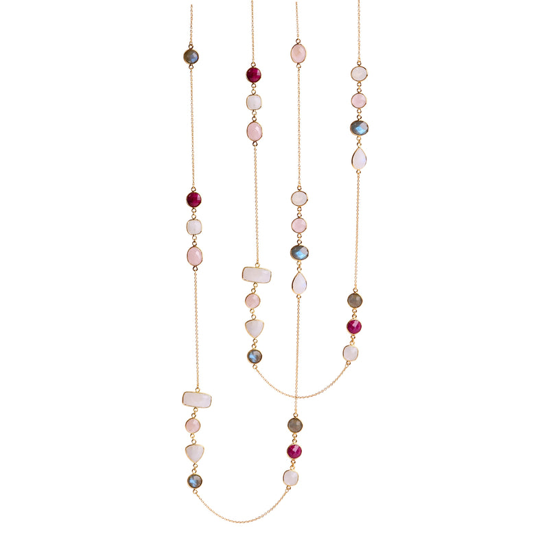 Necklace - Labradorite, Moonstone, Ruby & Rose Quartz