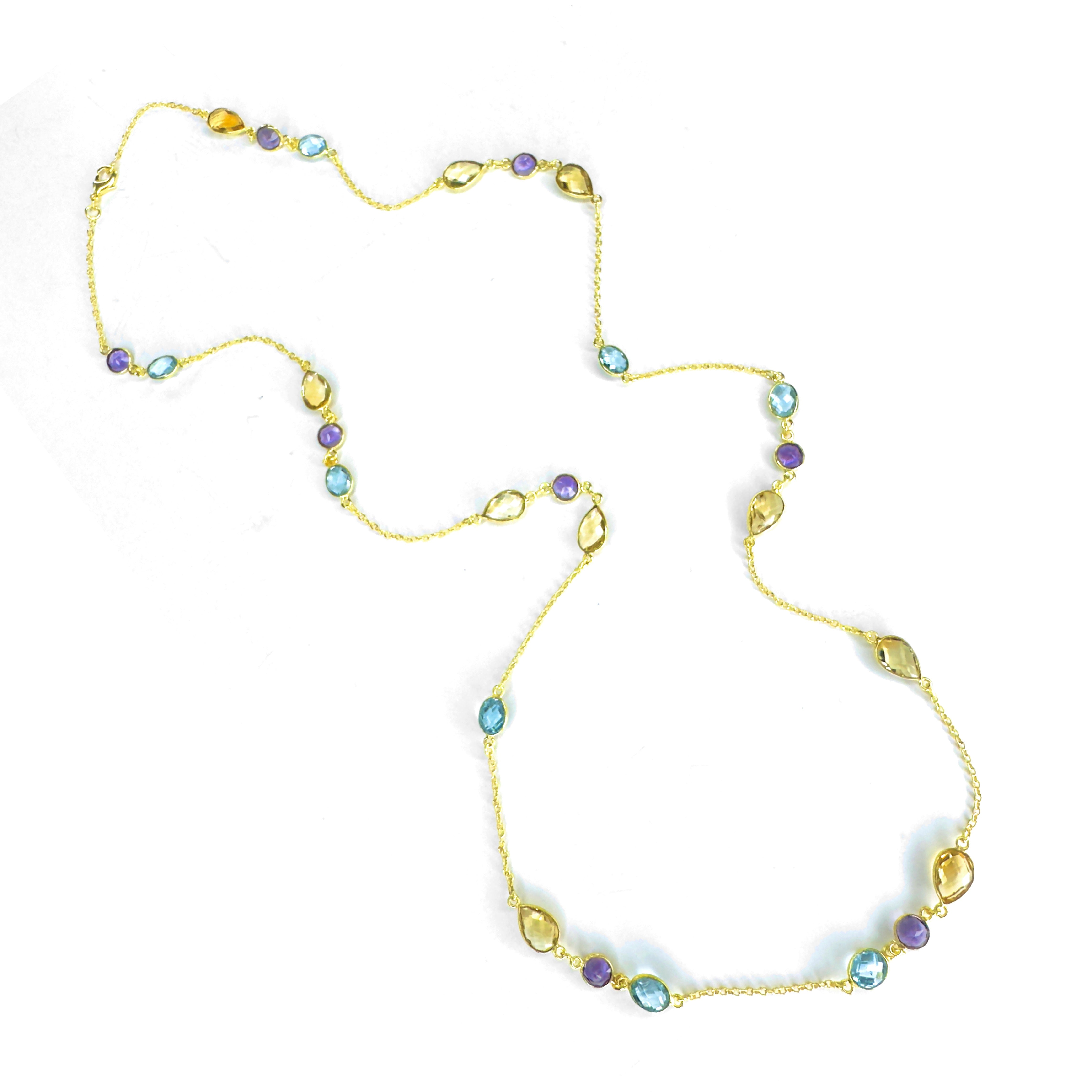 Necklace in Amethyst, Blue Topaz & Citrine in Amethyst, gold plated, handcrafted gemstone necklace Singapore