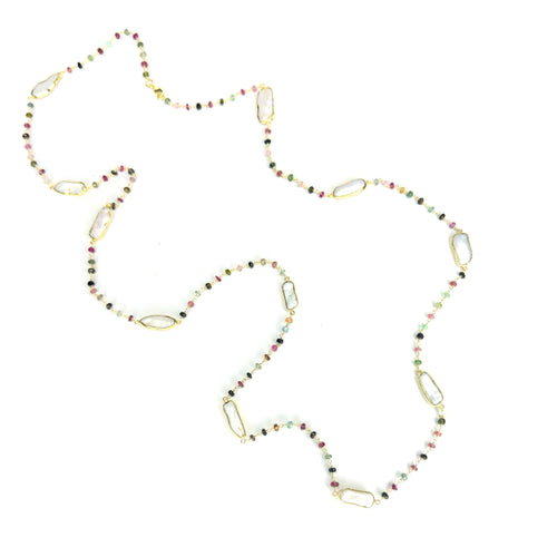 Necklace - Tourmaline Beads & Biwa Pearls