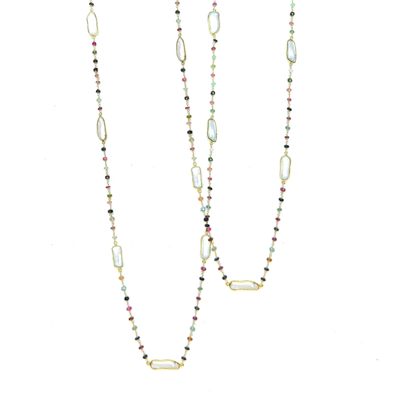 Necklace - Tourmaline Beads & Biwa Pearls