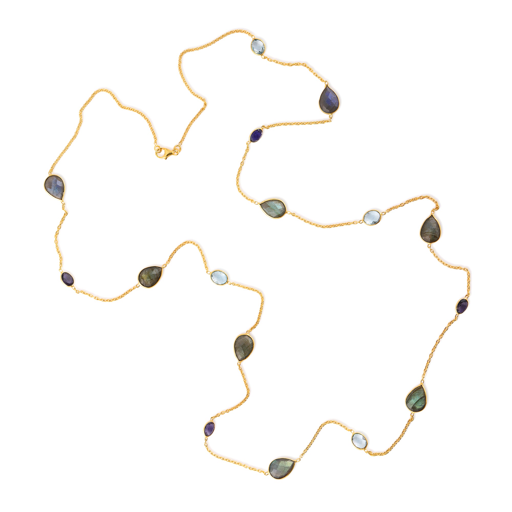 Necklace in Labradorite, Iolite & Blue Topaz in Labradorite, gold plated, handcrafted gemstone necklace Singapore