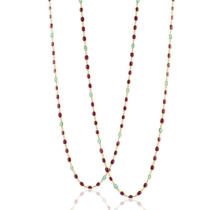 Necklace - Ruby and Emerald Cabochon