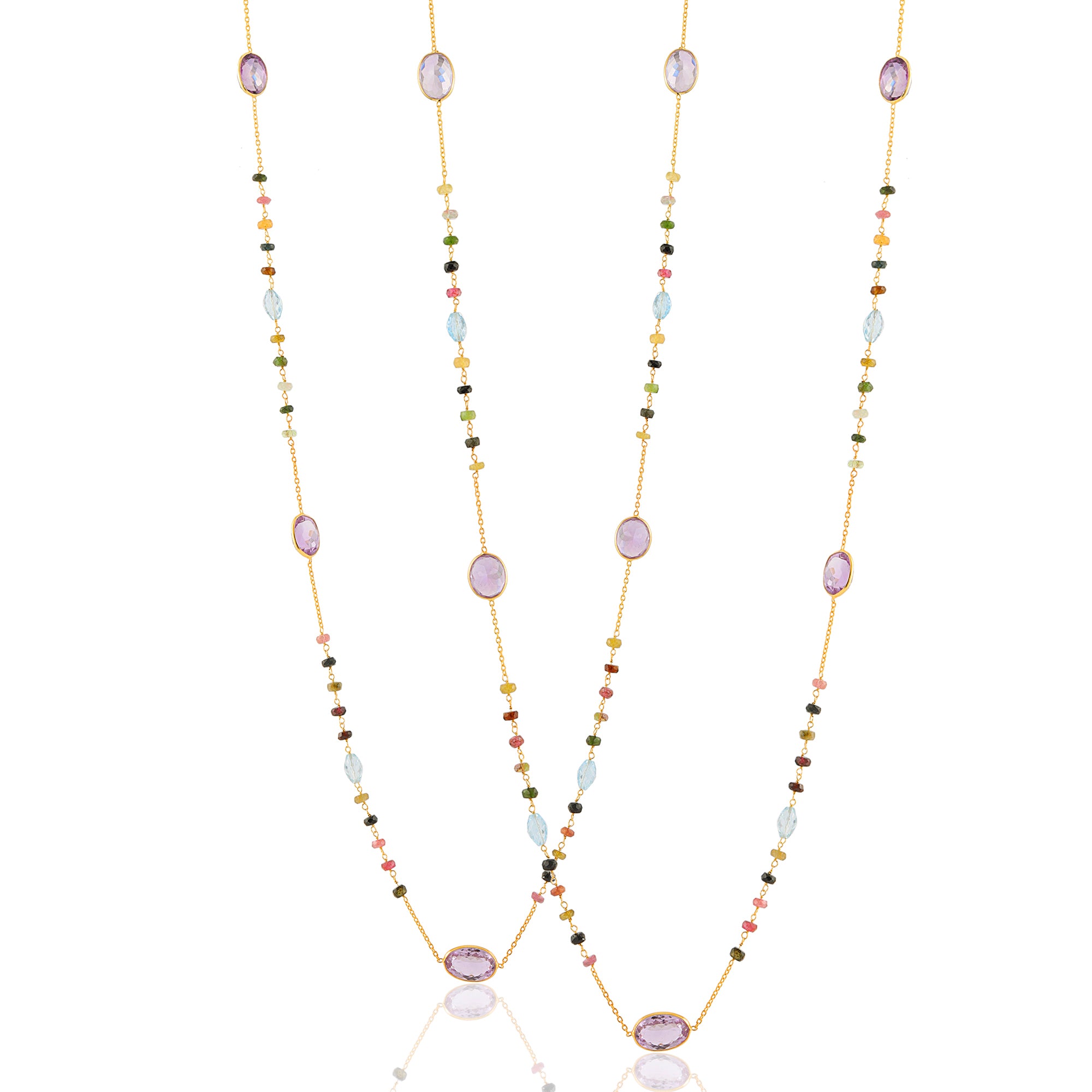 Necklace in Amethyst & Tourmaline in Amethyst, gold plated, handcrafted gemstone necklace Singapore