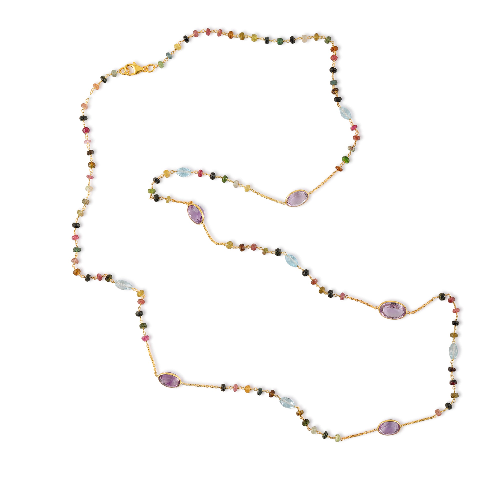 Necklace in Amethyst & Tourmaline in Amethyst, gold plated, handcrafted gemstone necklace Singapore