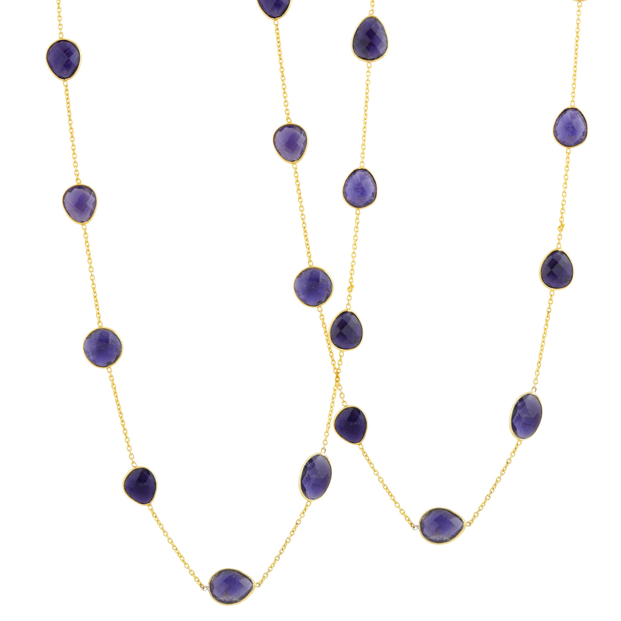 Iolite Station Necklace in Iolite, gold plated, handcrafted gemstone necklace Singapore