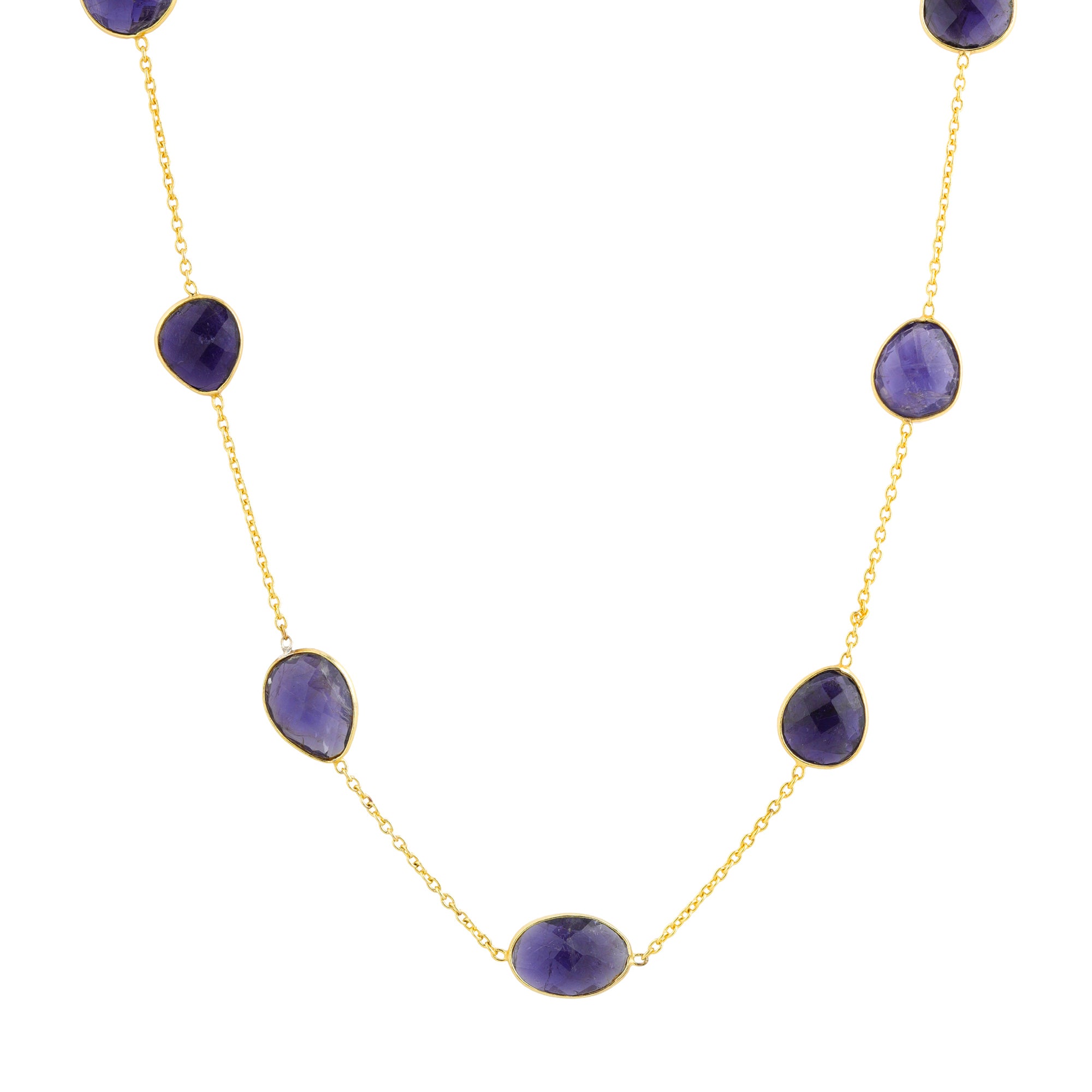 Iolite Station Necklace in Iolite, gold plated, handcrafted gemstone necklace Singapore