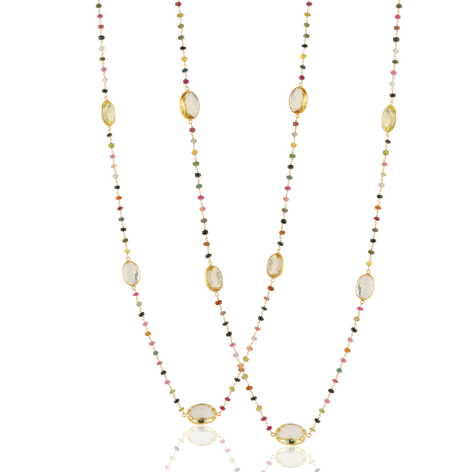 Necklace in Lemon Quartz & Tourmaline in Lemon Quartz, gold plated, handcrafted gemstone necklace Singapore