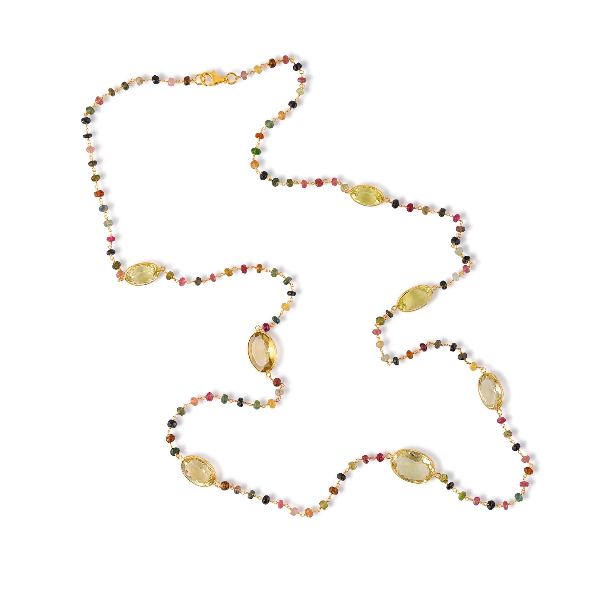 Necklace in Lemon Quartz & Tourmaline in Lemon Quartz, gold plated, handcrafted gemstone necklace Singapore