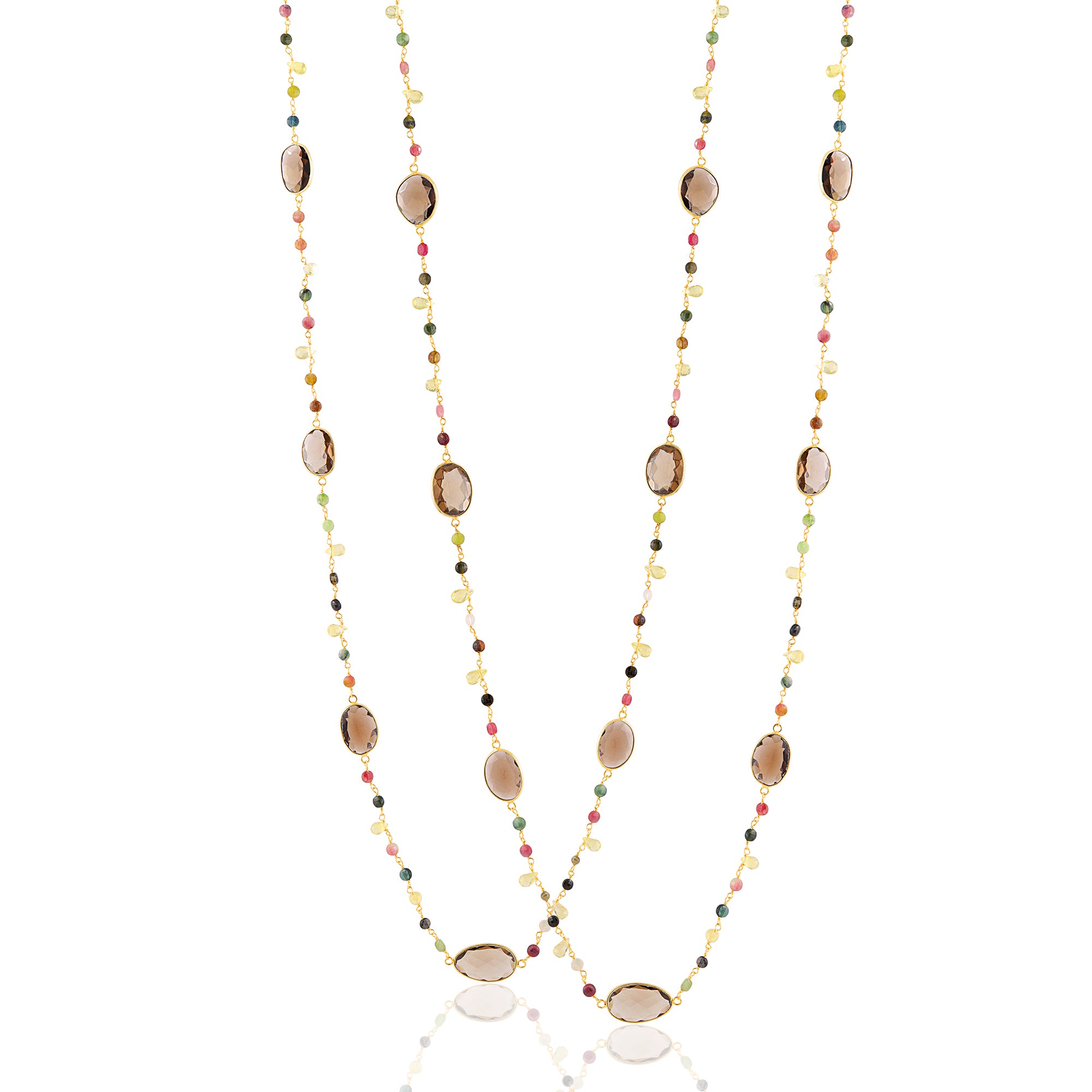 Necklace in Smoky Quartz & Tourmaline in Smoky Quartz, gold plated, handcrafted gemstone necklace Singapore