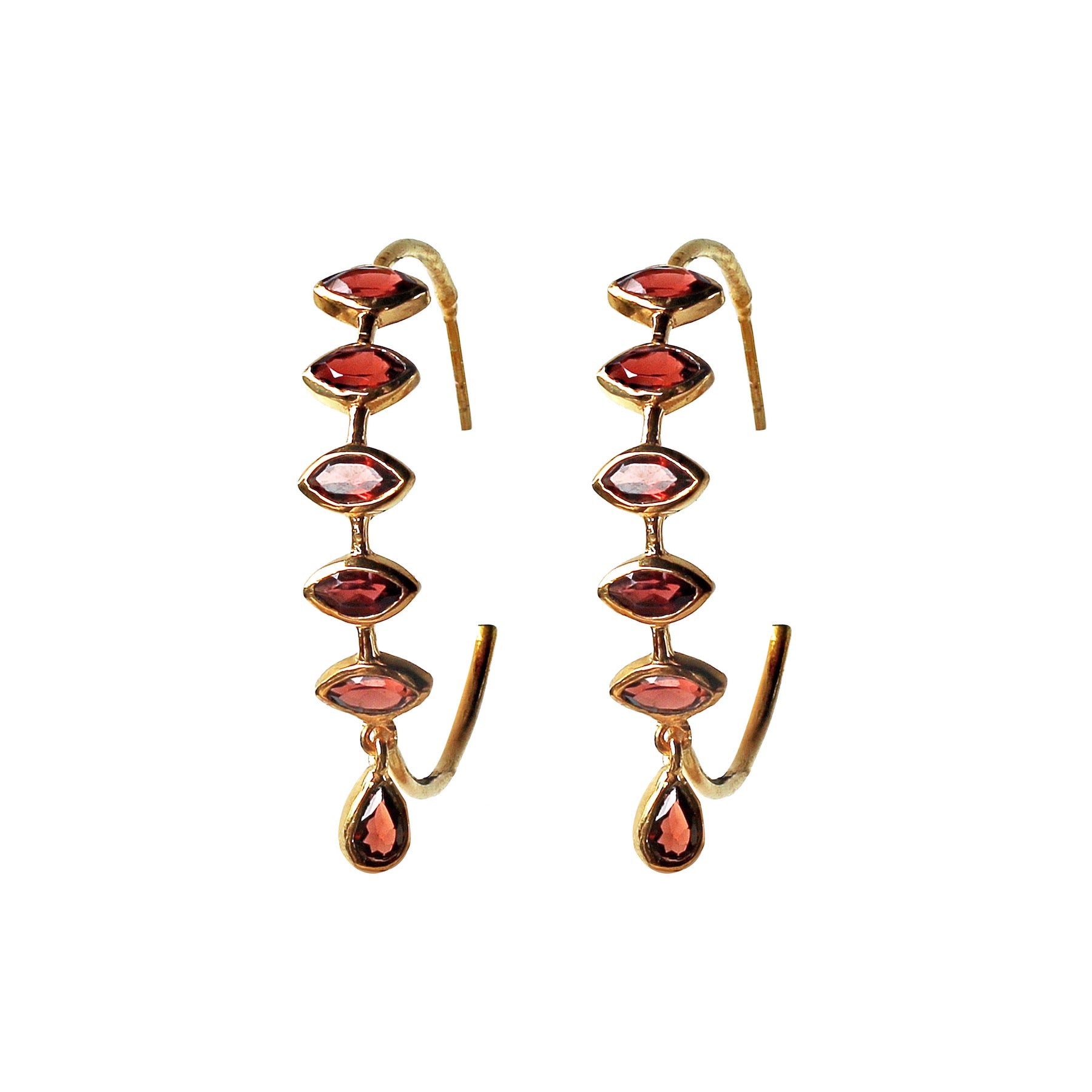 Garnet Dangle Hoop Earrings