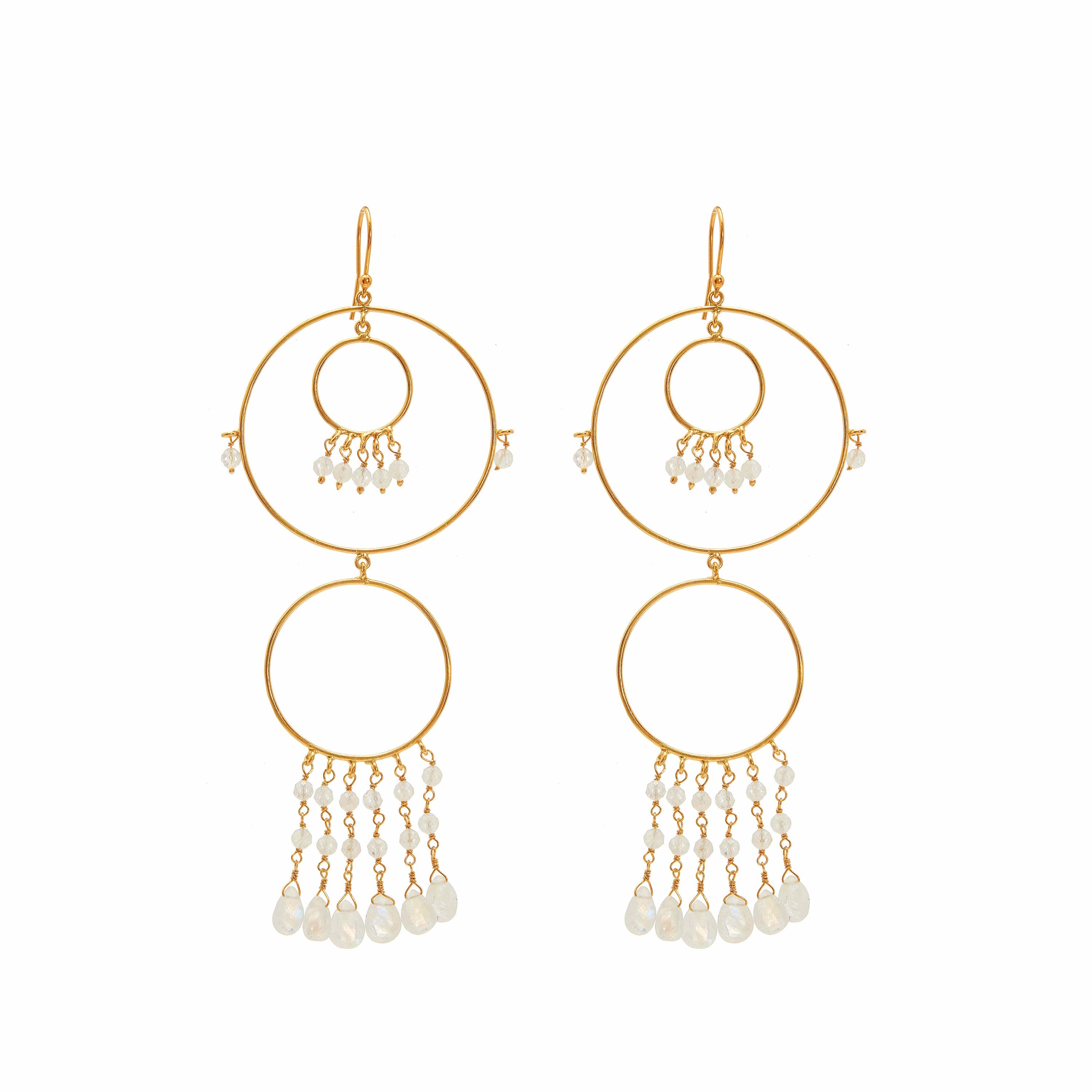 Begum Circles in Moonstone in Moonstone, gold plated, handcrafted gemstone earrings Singapore