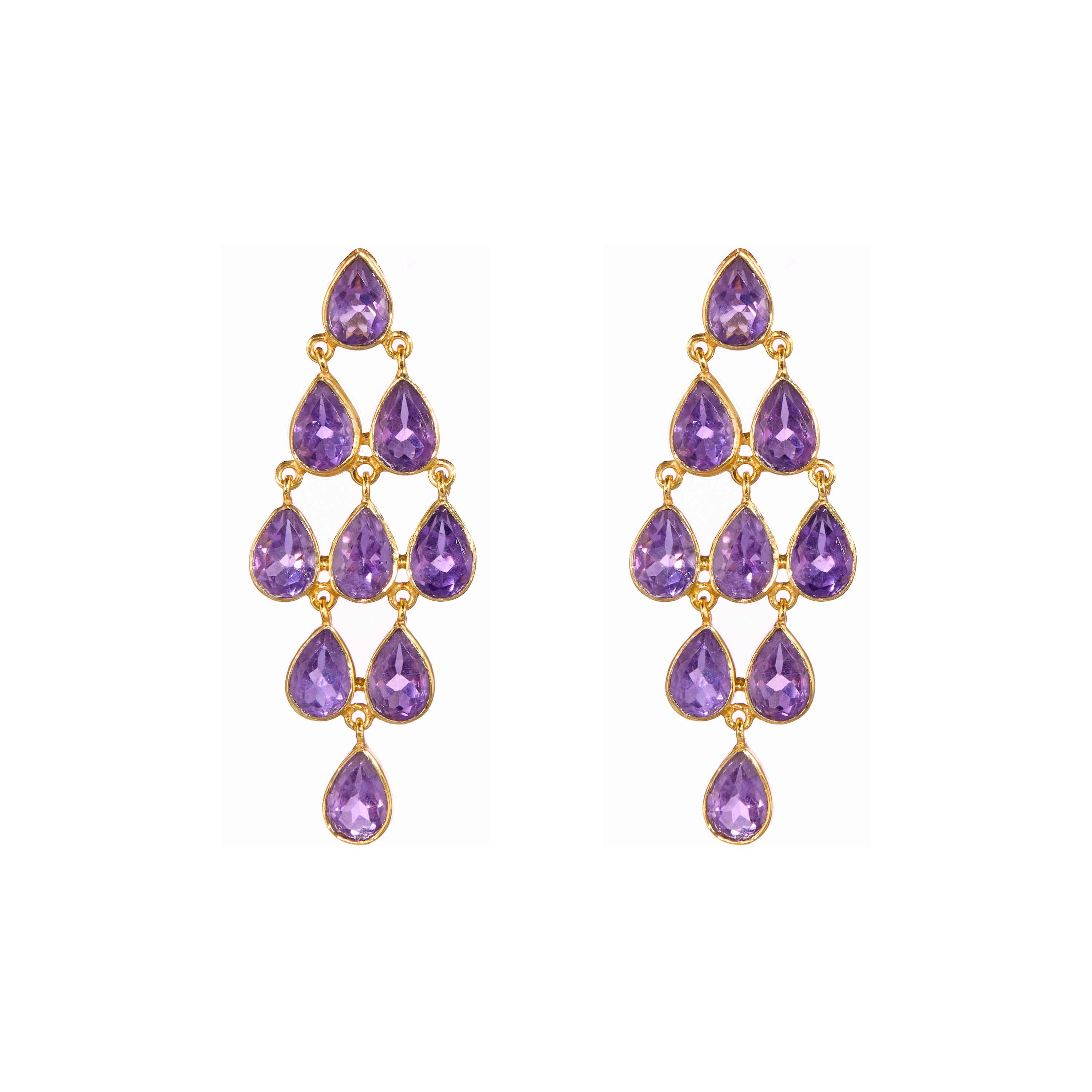 Large Raindrop in Amethyst in Amethyst, gold plated, handcrafted gemstone earrings Singapore