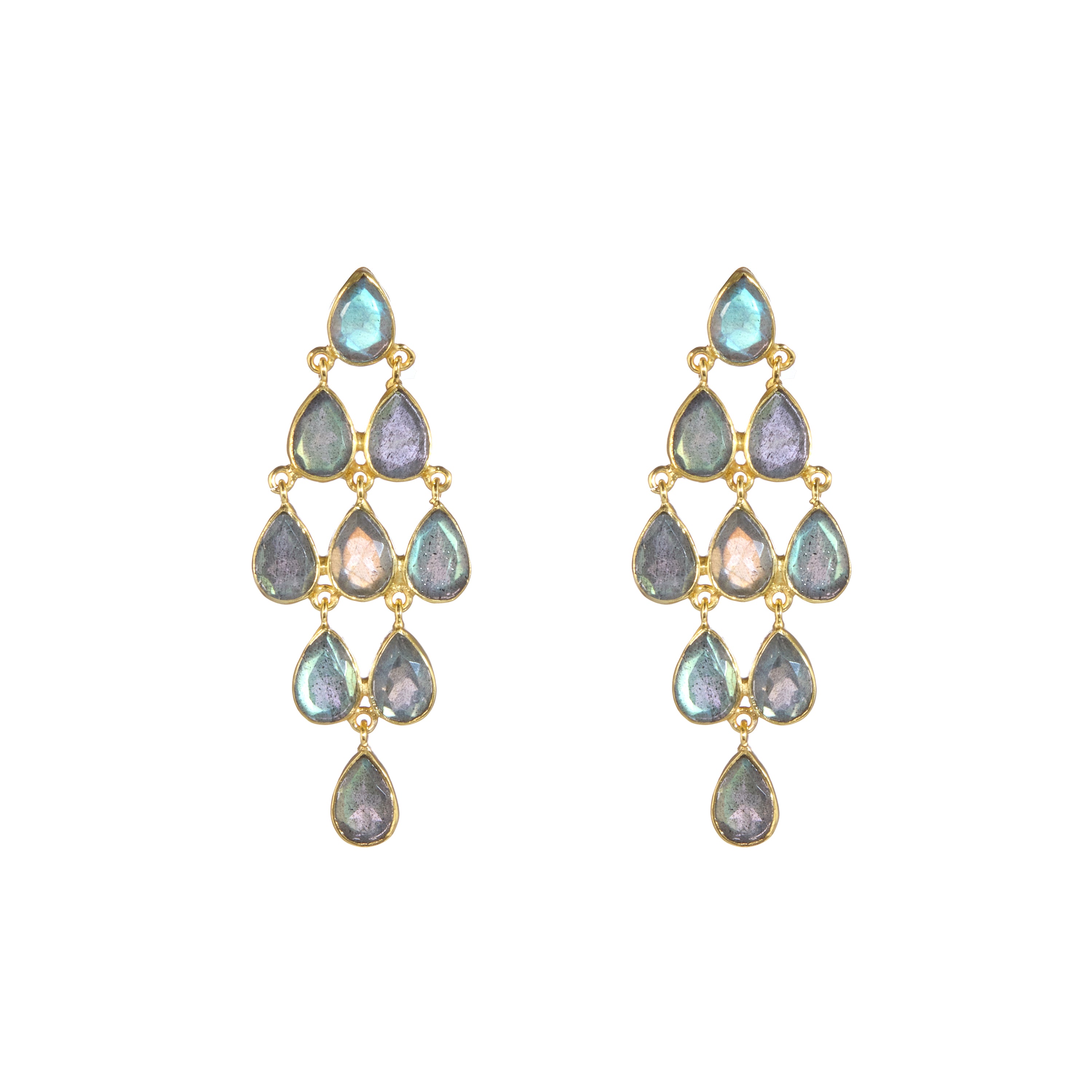 Large Raindrop in Labradorite in Labradorite, gold plated, handcrafted gemstone earrings Singapore