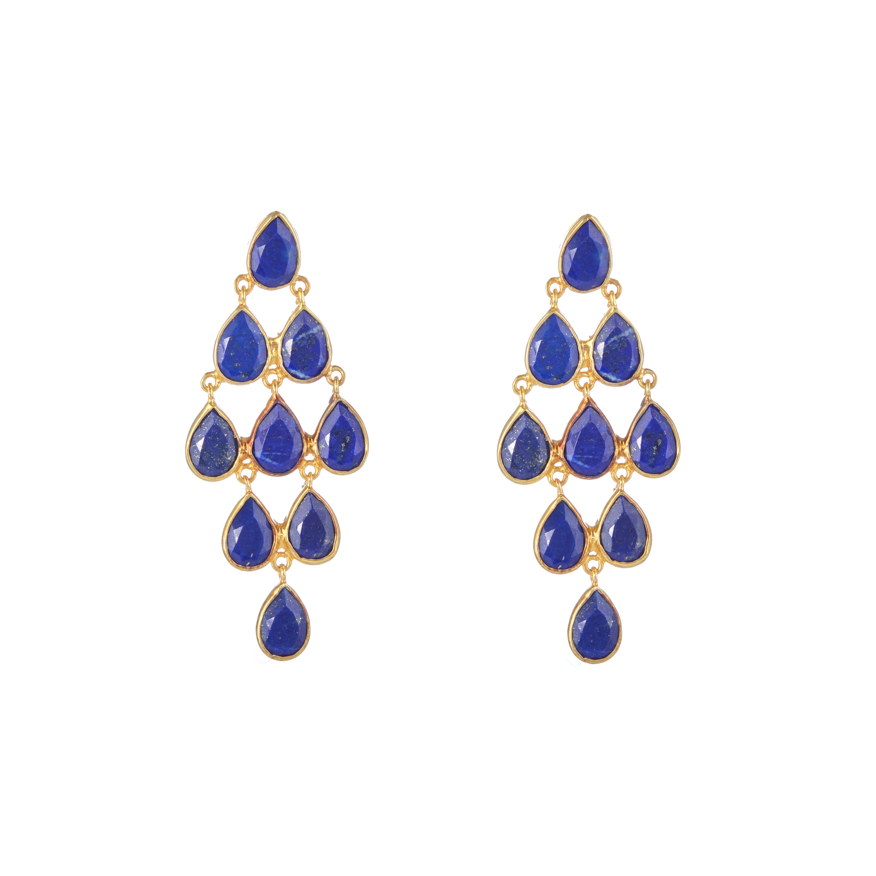 Large Raindrop in Lapis Lazuli in Lapis Lazuli, gold plated, handcrafted gemstone earrings Singapore