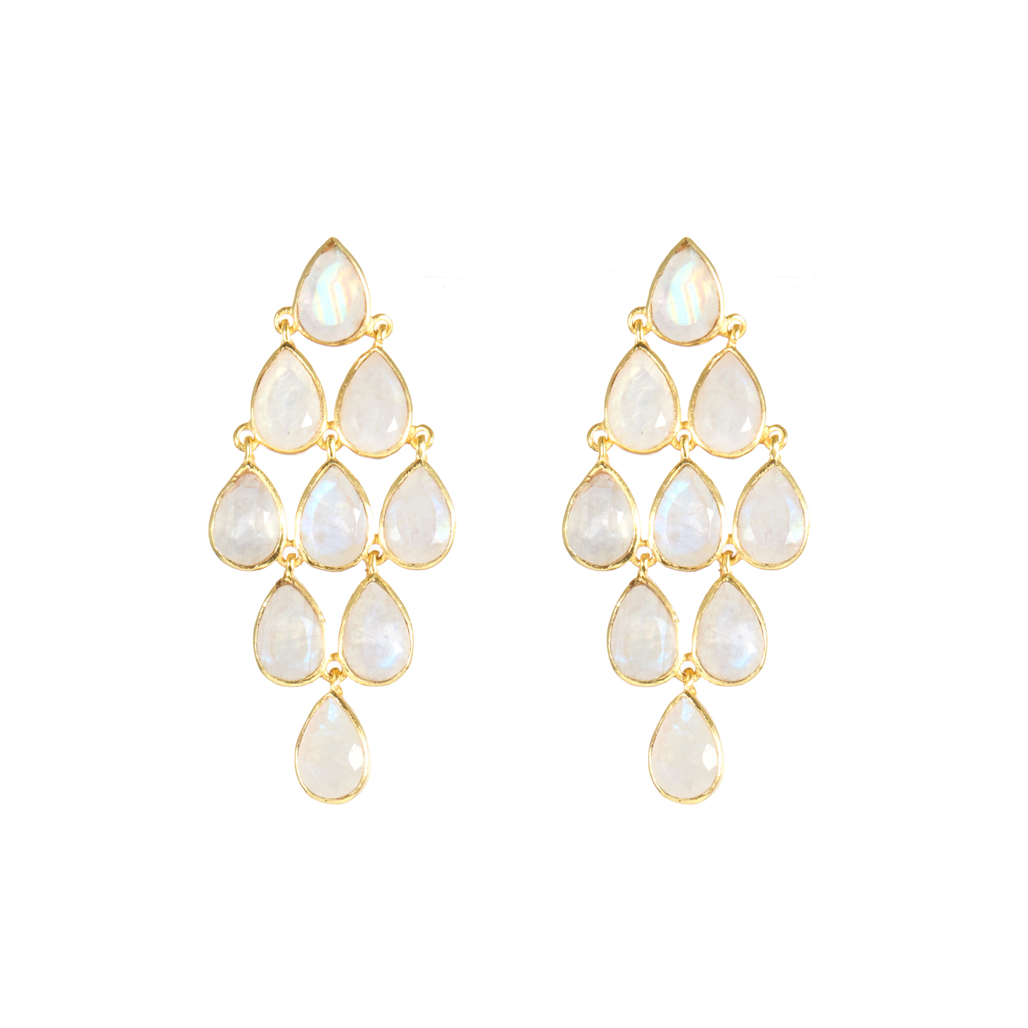 Large Raindrop in Moonstone in Moonstone, gold plated, handcrafted gemstone earrings Singapore