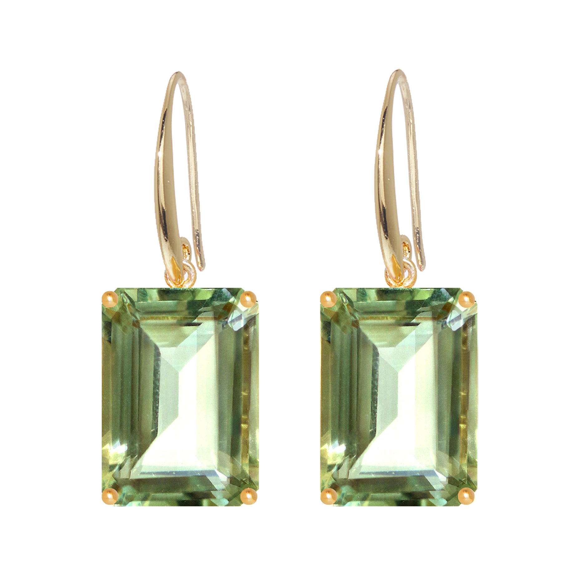 Emerald Cut Prasiolite Drop Earrings