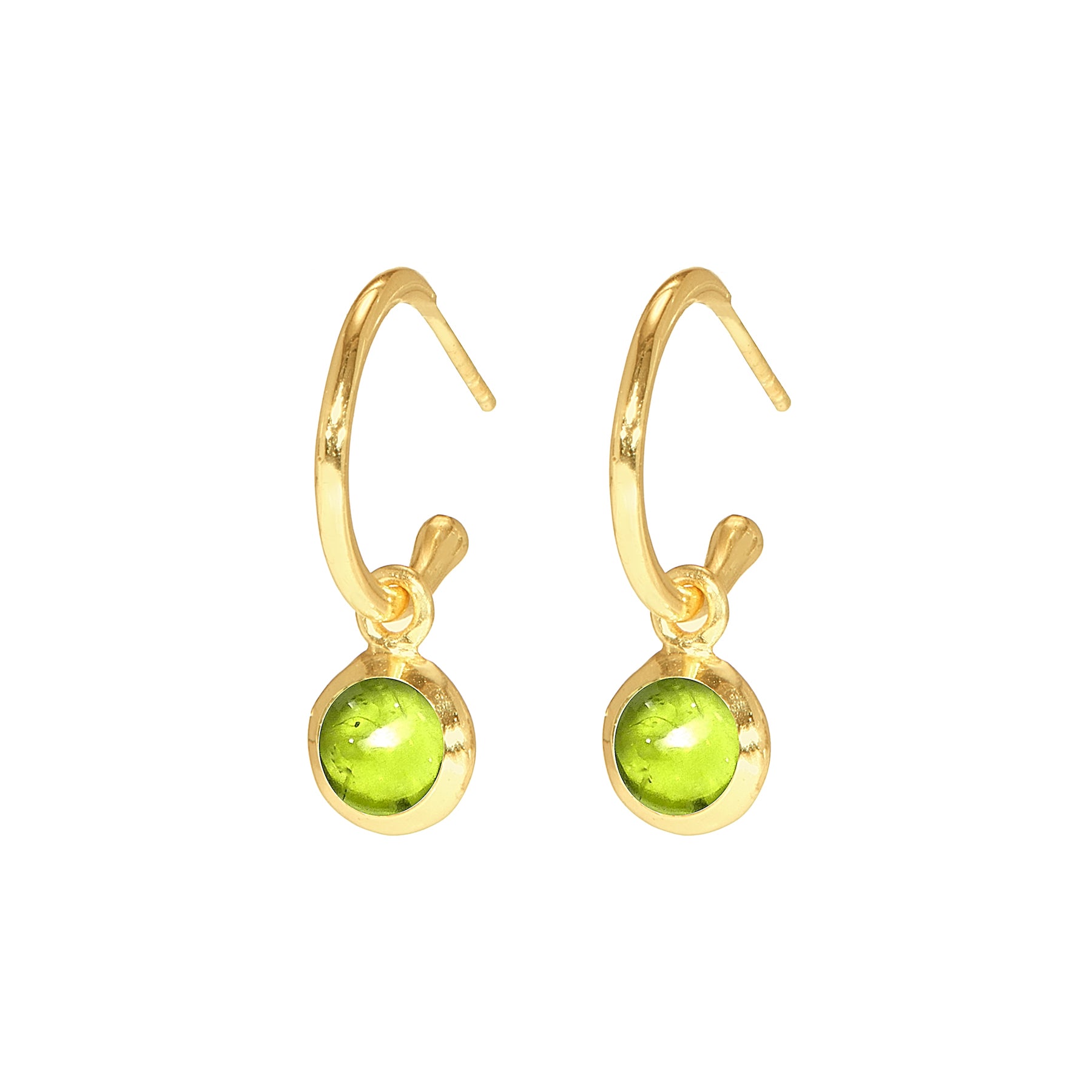 Gold hoop earrings with green peridot gemstone charm – ShopLustre
