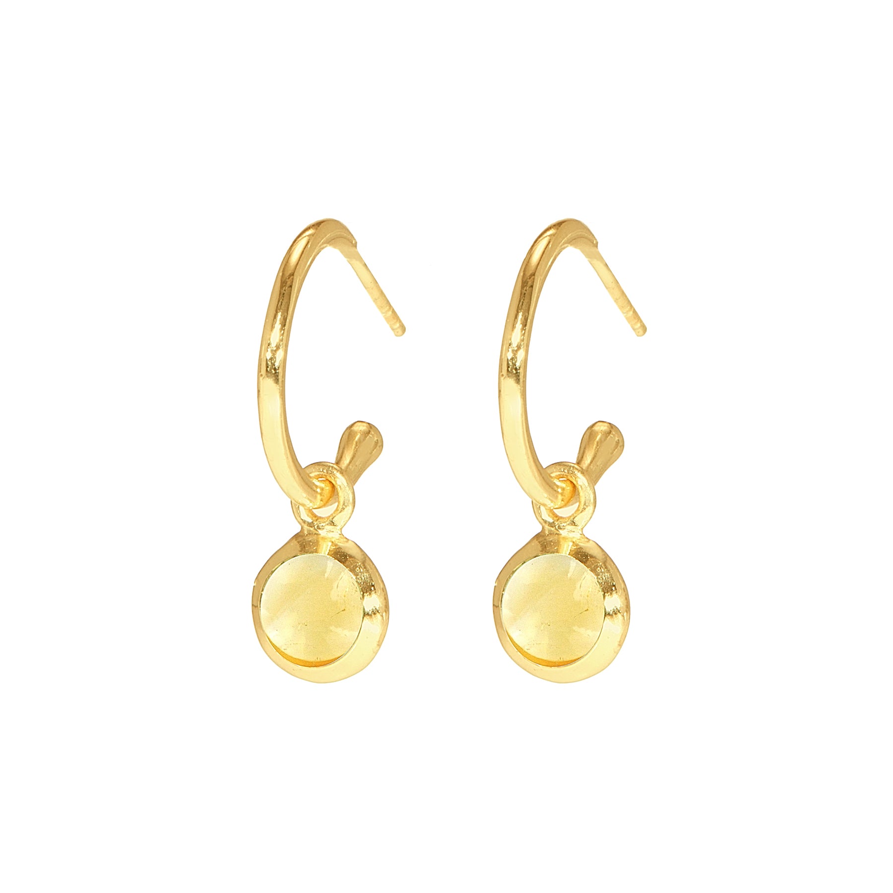 Gold hoop earrings with round yellow gemstone drop – ShopLustre fine jewellery