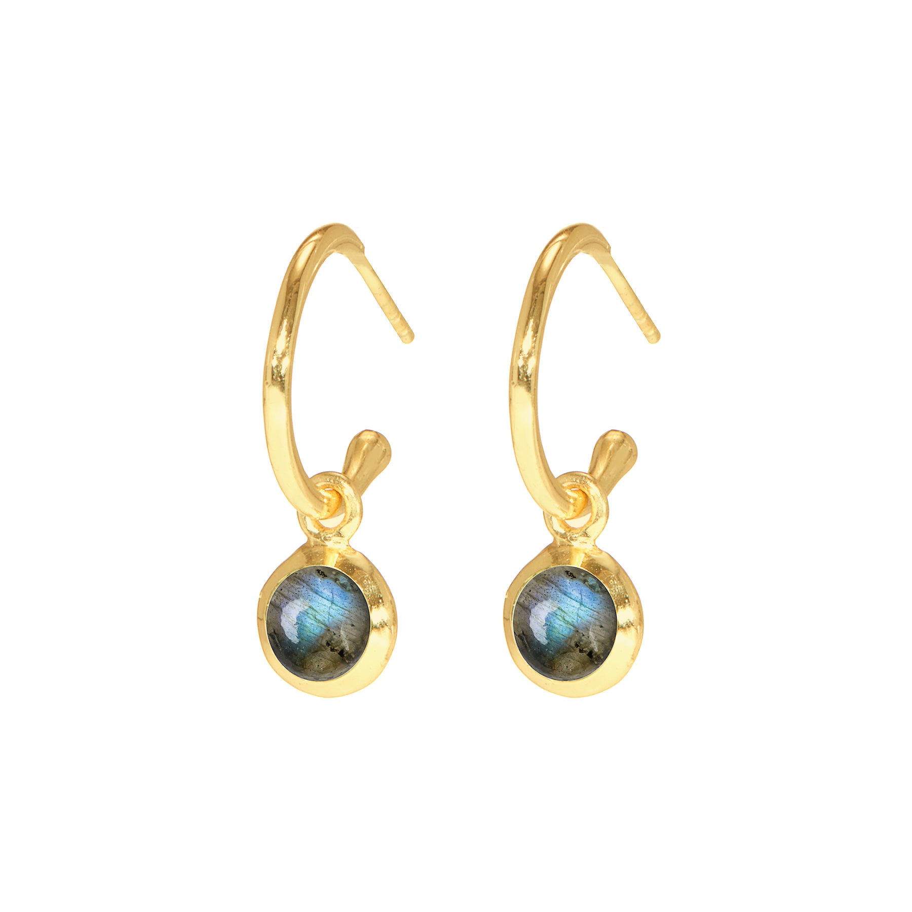 Gold hoop earrings with labradorite gemstone charm – ShopLustre gemstone earrings