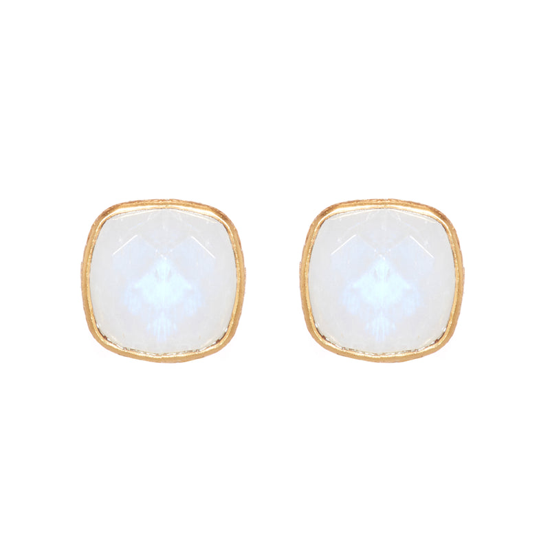 Earrings - Cushion Cut Moonstone Studs