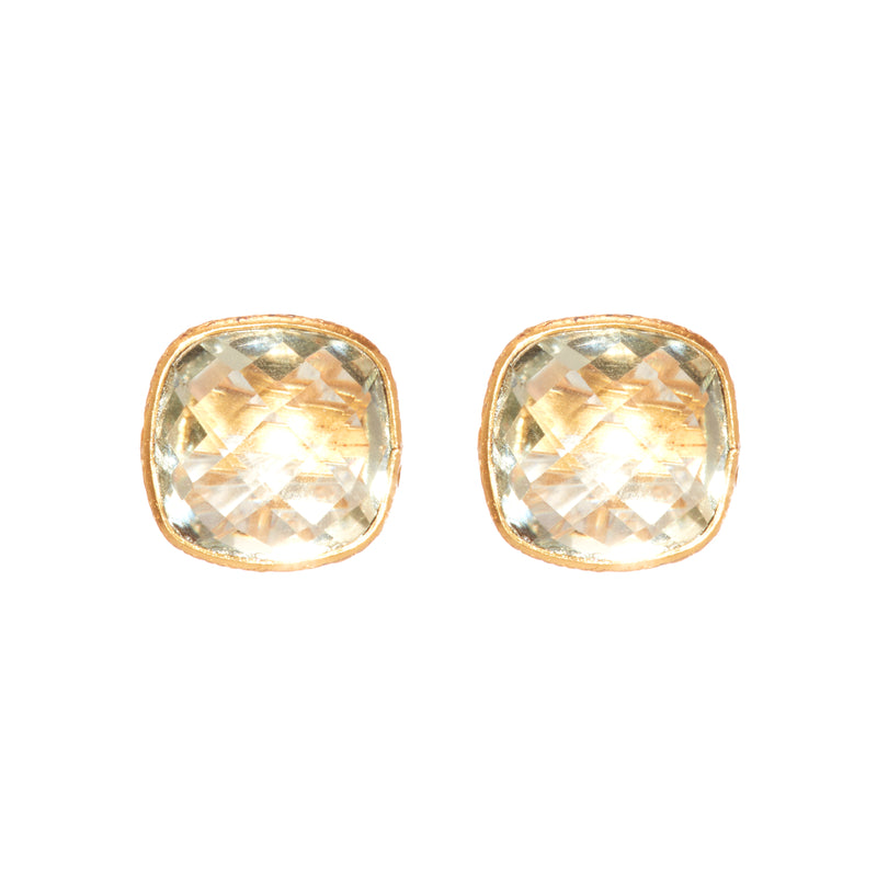 Earrings - Cushion Cut Prasiolite Studs