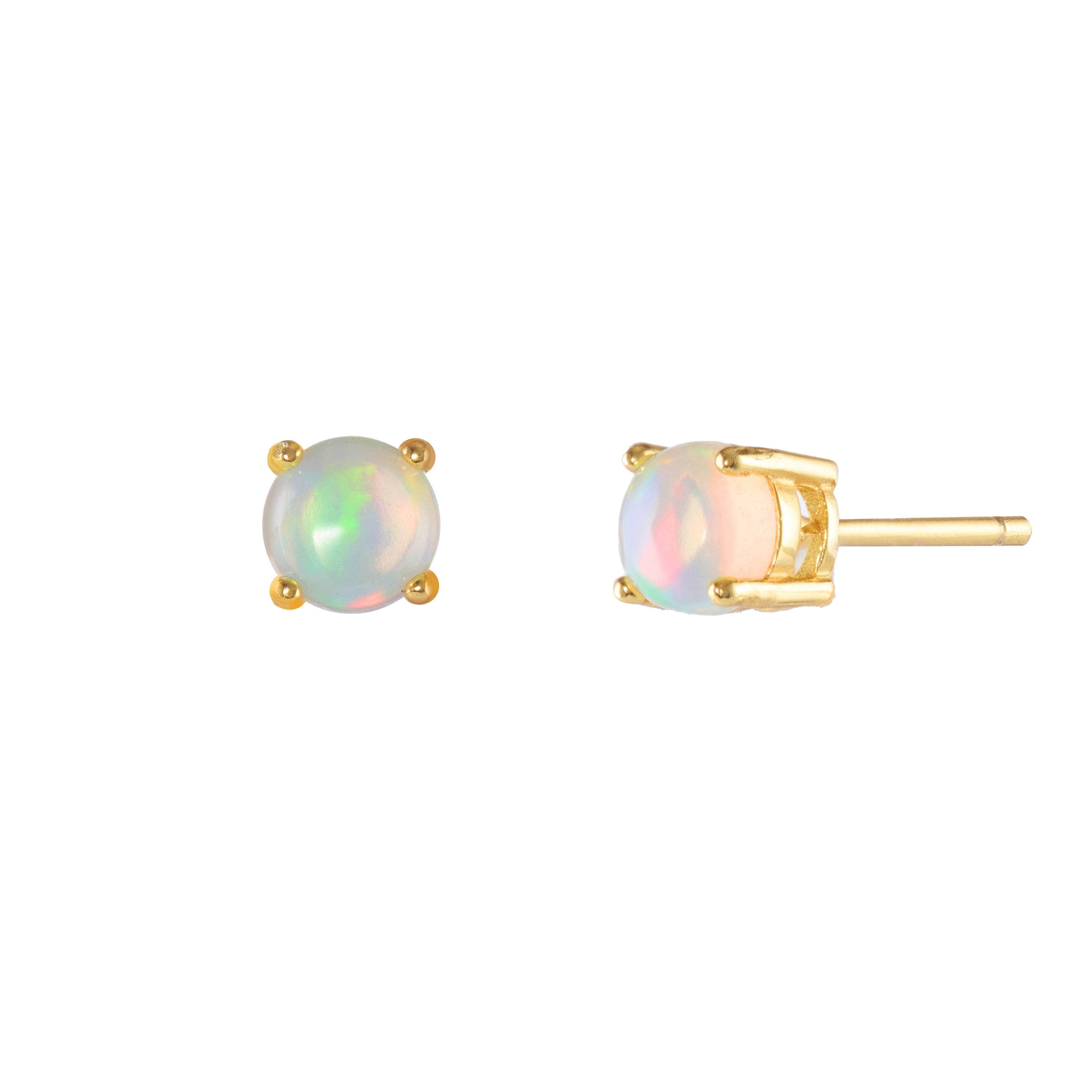 Opal Small Studs in Opal, gold plated, handcrafted gemstone earrings Singapore
