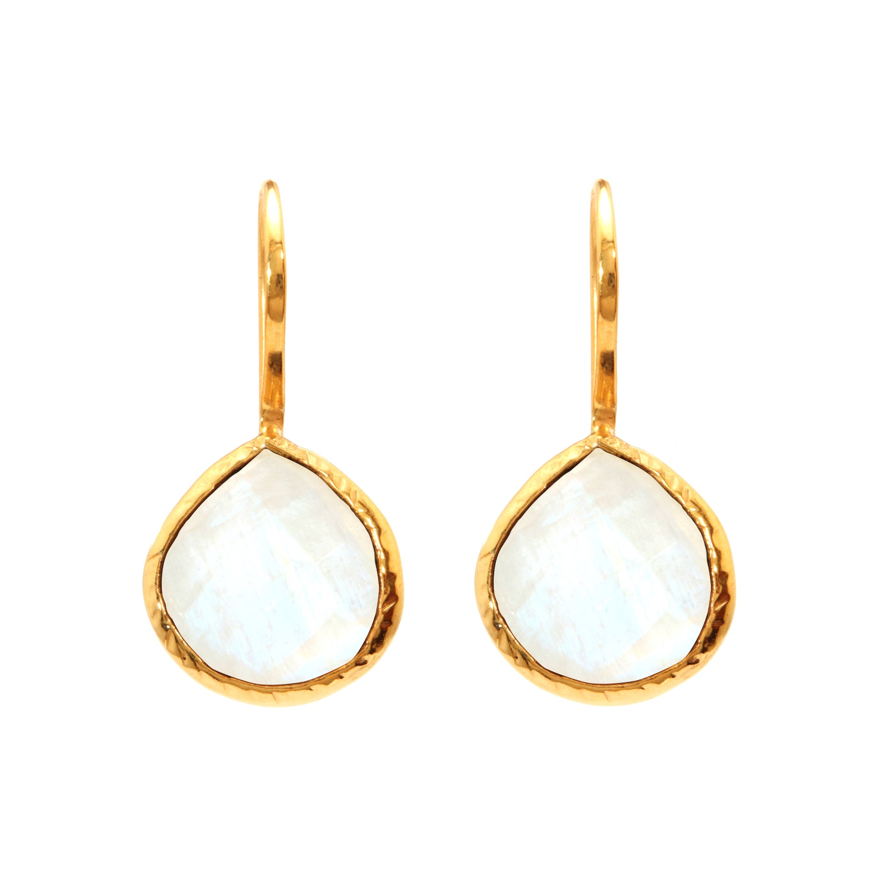 Gold drop earrings with white teardrop gemstone