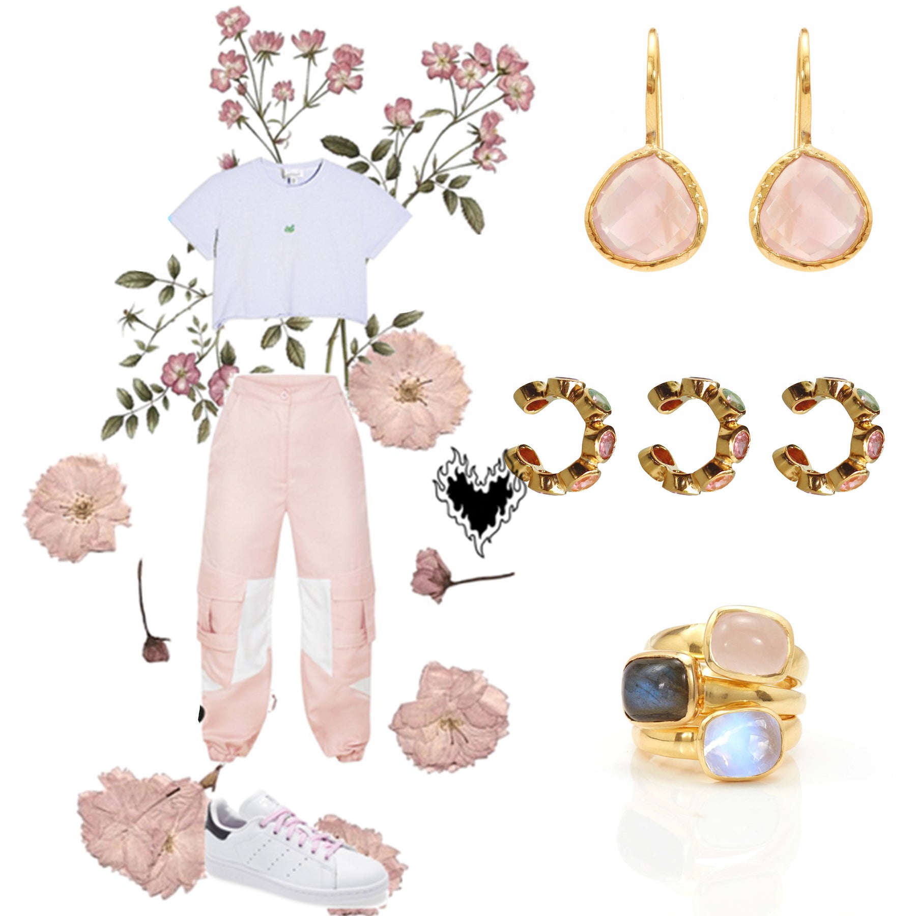 Teardrop Earrings in Rose Quartz in Rose Quartz, gold plated, handcrafted gemstone earrings Singapore