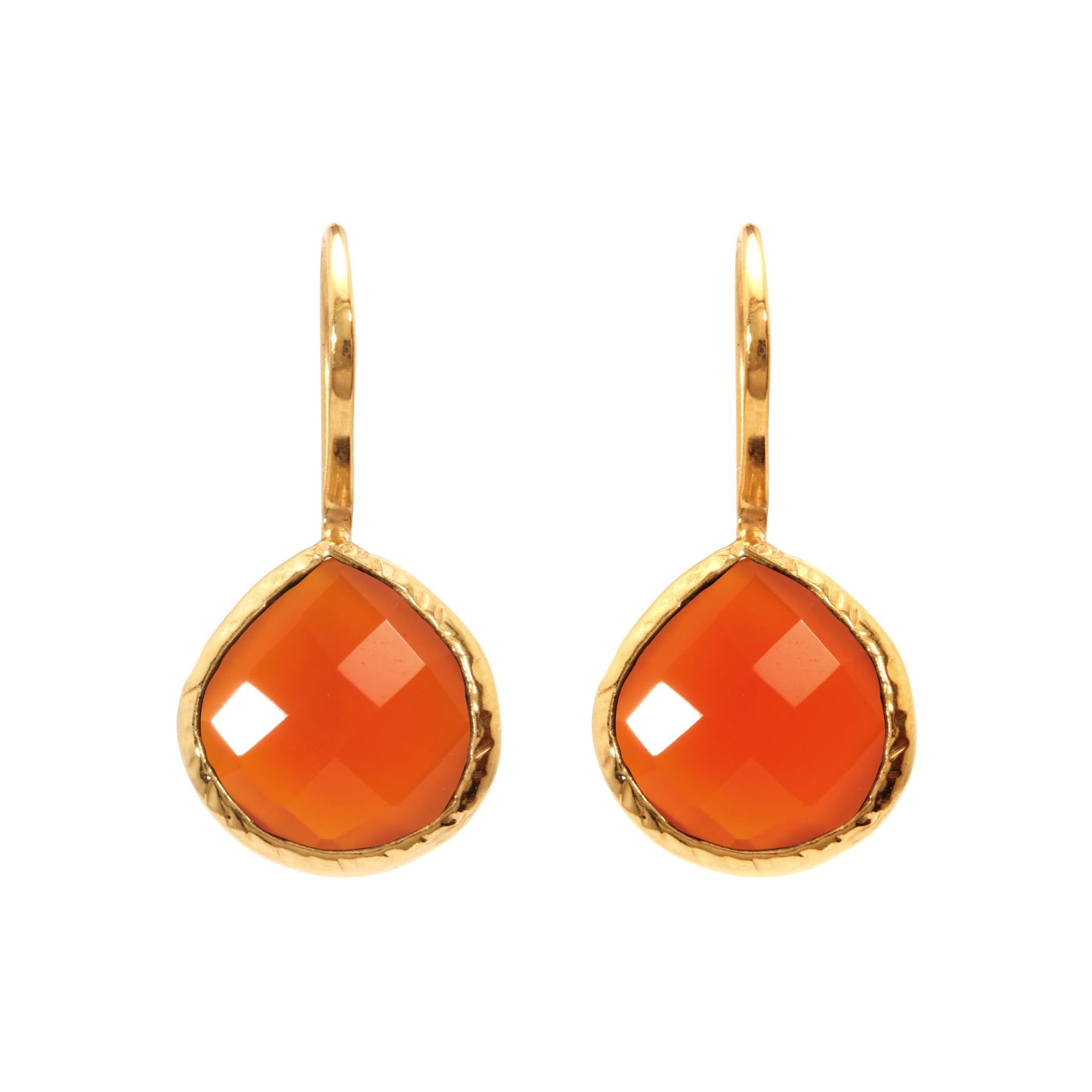 Gold drop earrings with orange teardrop gemstone