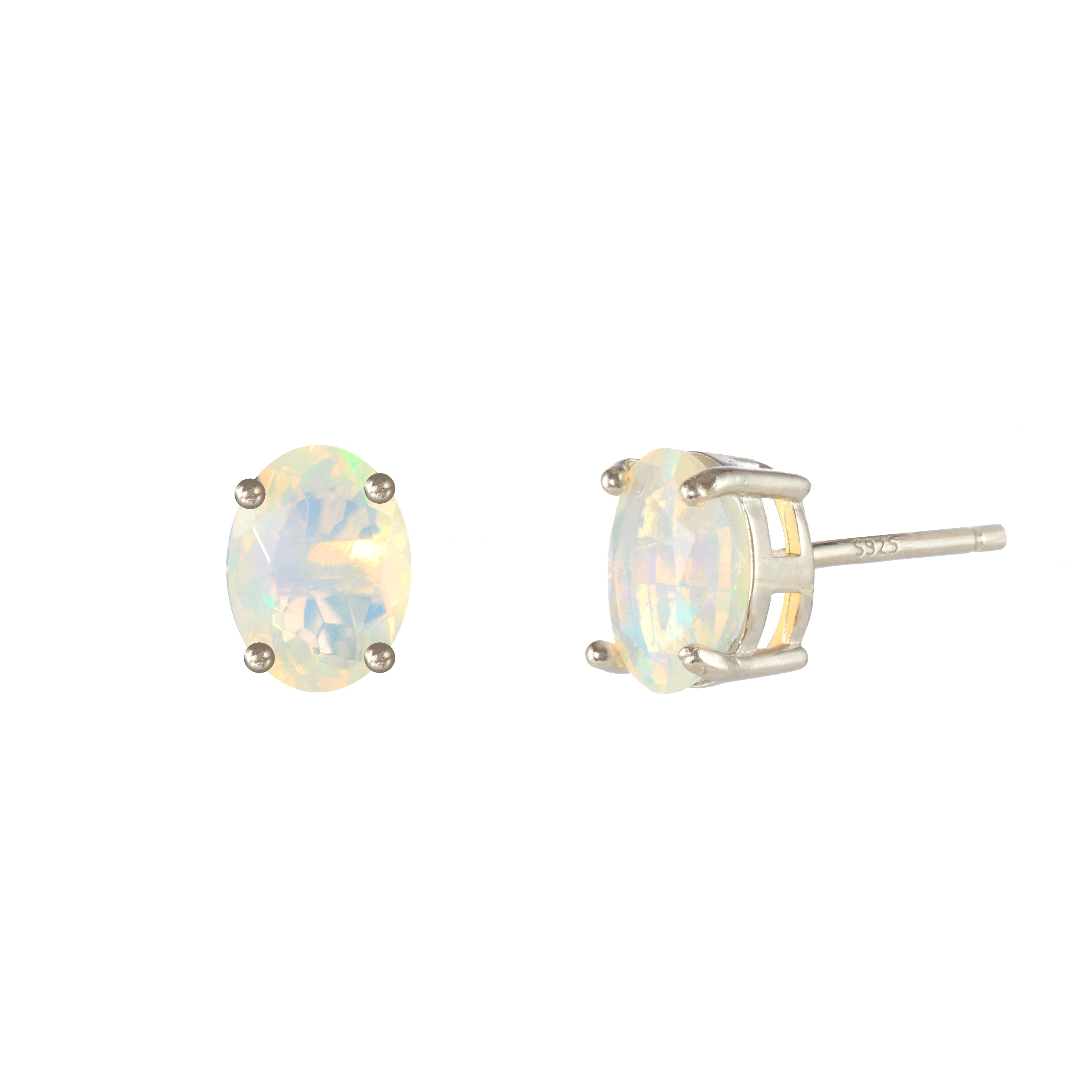 Opal Medium Studs in Opal, gold plated, handcrafted gemstone earrings Singapore
