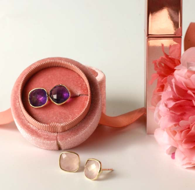 Earrings Cushion Cut Rose Quartz Studs