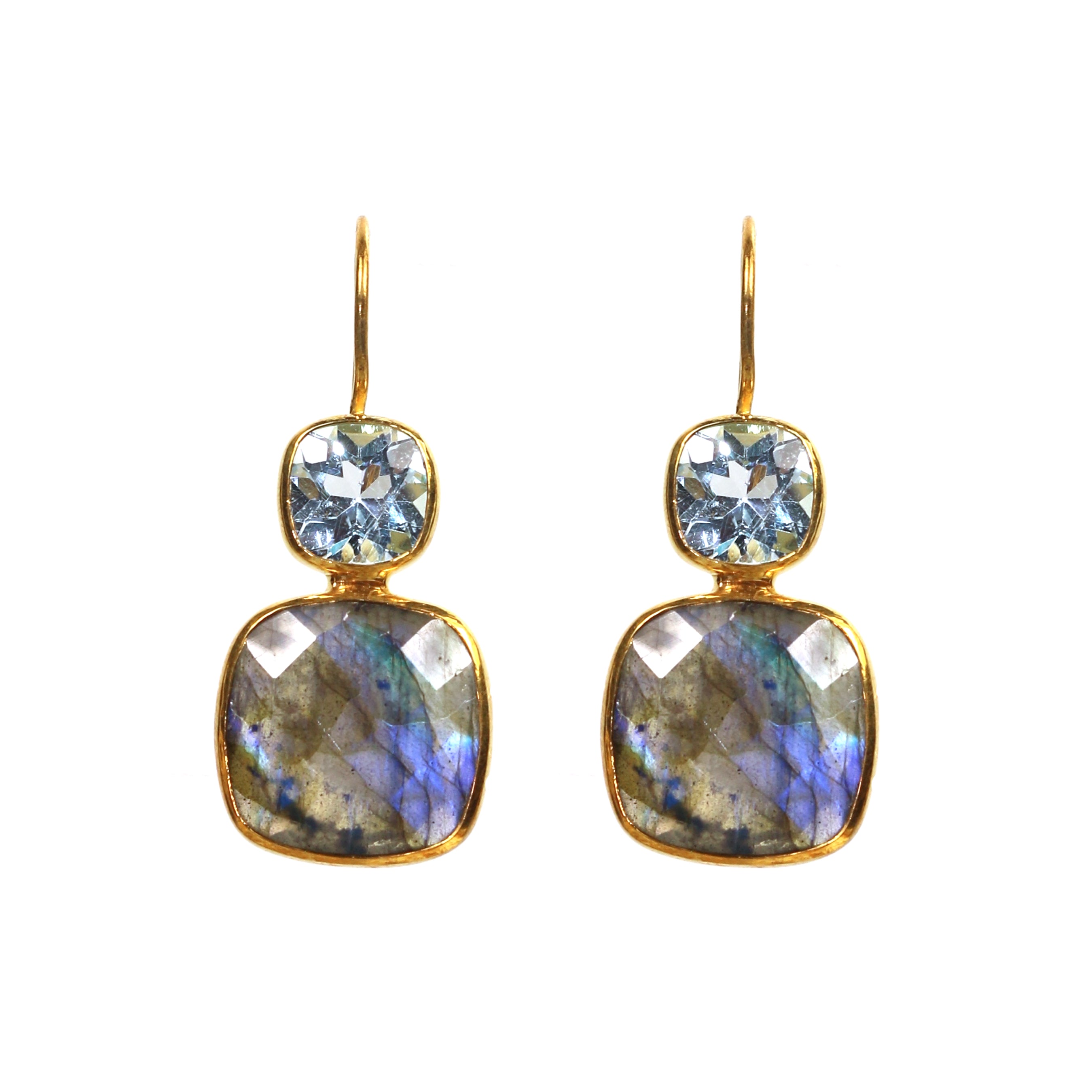 Labradorite and Blue Topaz Drop Earrings in Labradorite, gold plated, handcrafted gemstone earrings Singapore