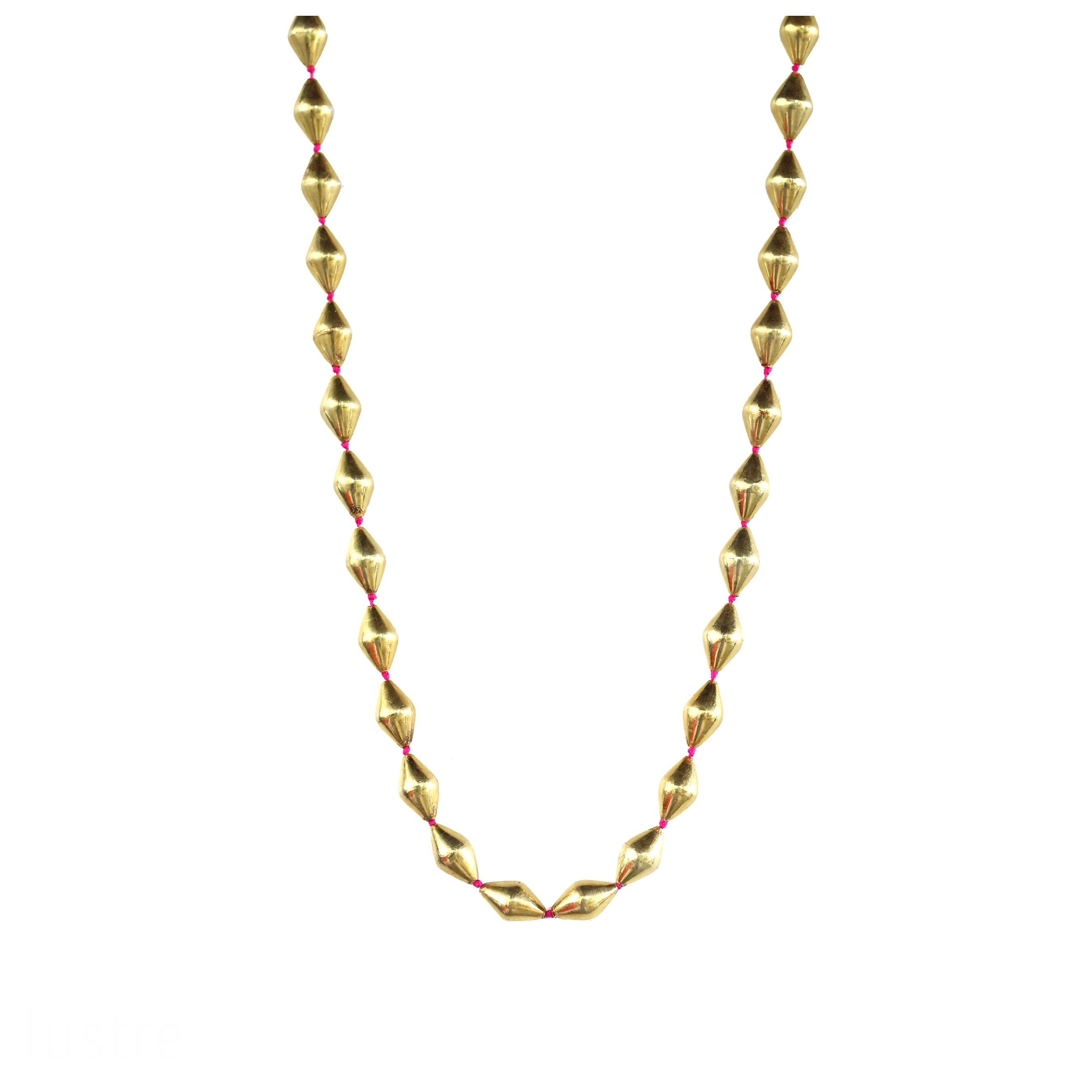 Gold Dholki Bead Necklace — Fuchsia Thread, gold plated, handcrafted gemstone necklace Singapore