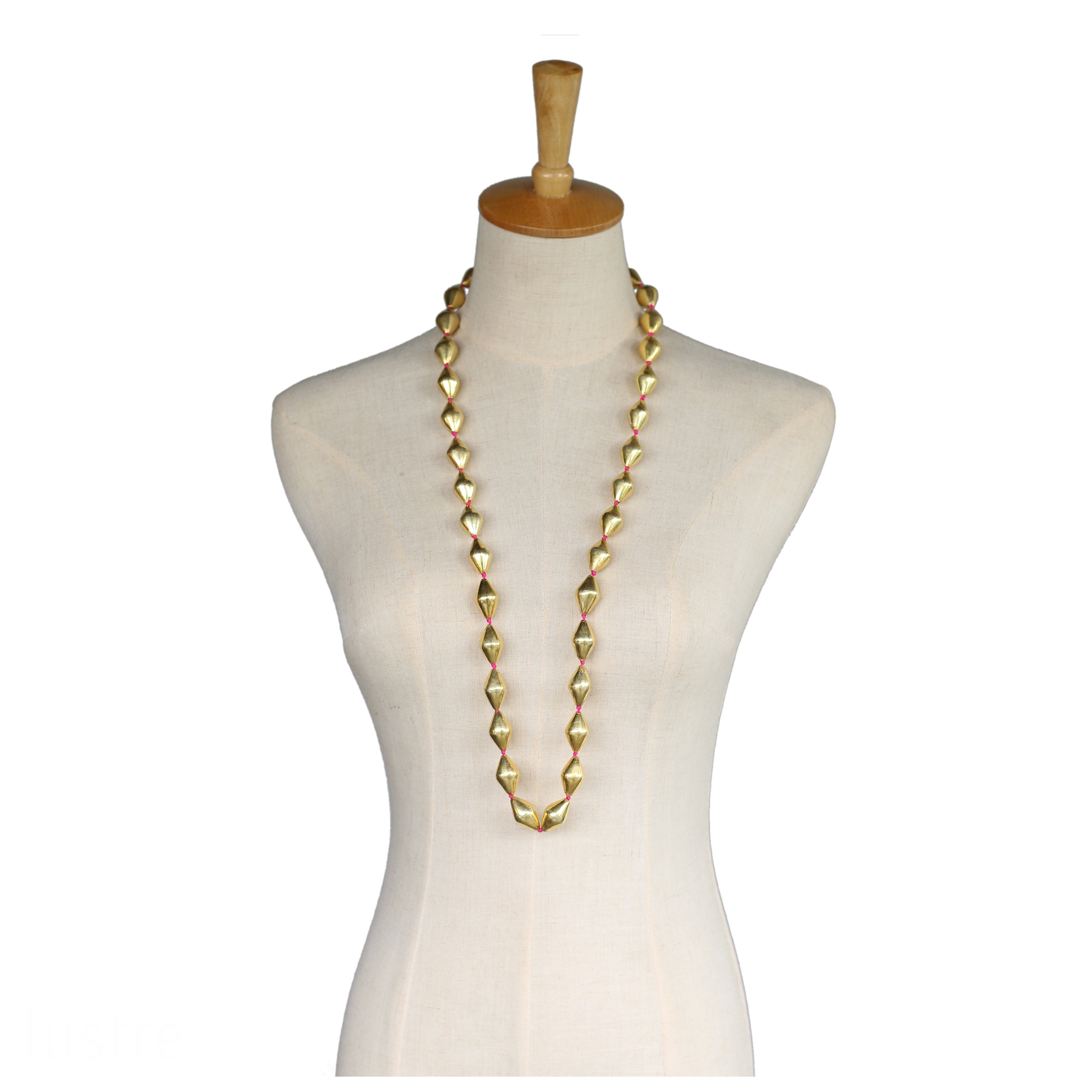 Gold Dholki Bead Necklace — Fuchsia Thread, gold plated, handcrafted gemstone necklace Singapore