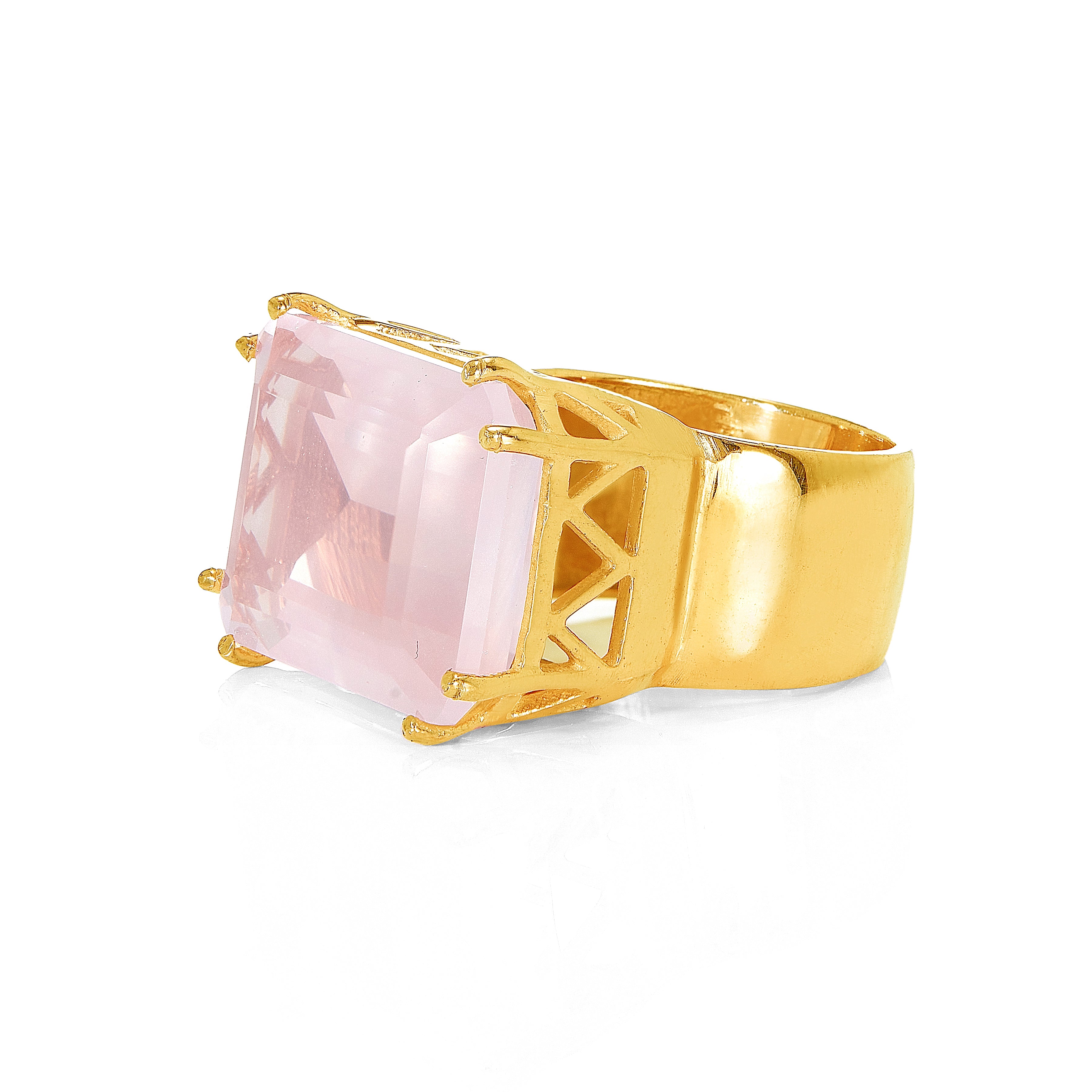 Rose Quartz Cocktail Ring in Rose Quartz, gold plated, handcrafted gemstone rings Singapore