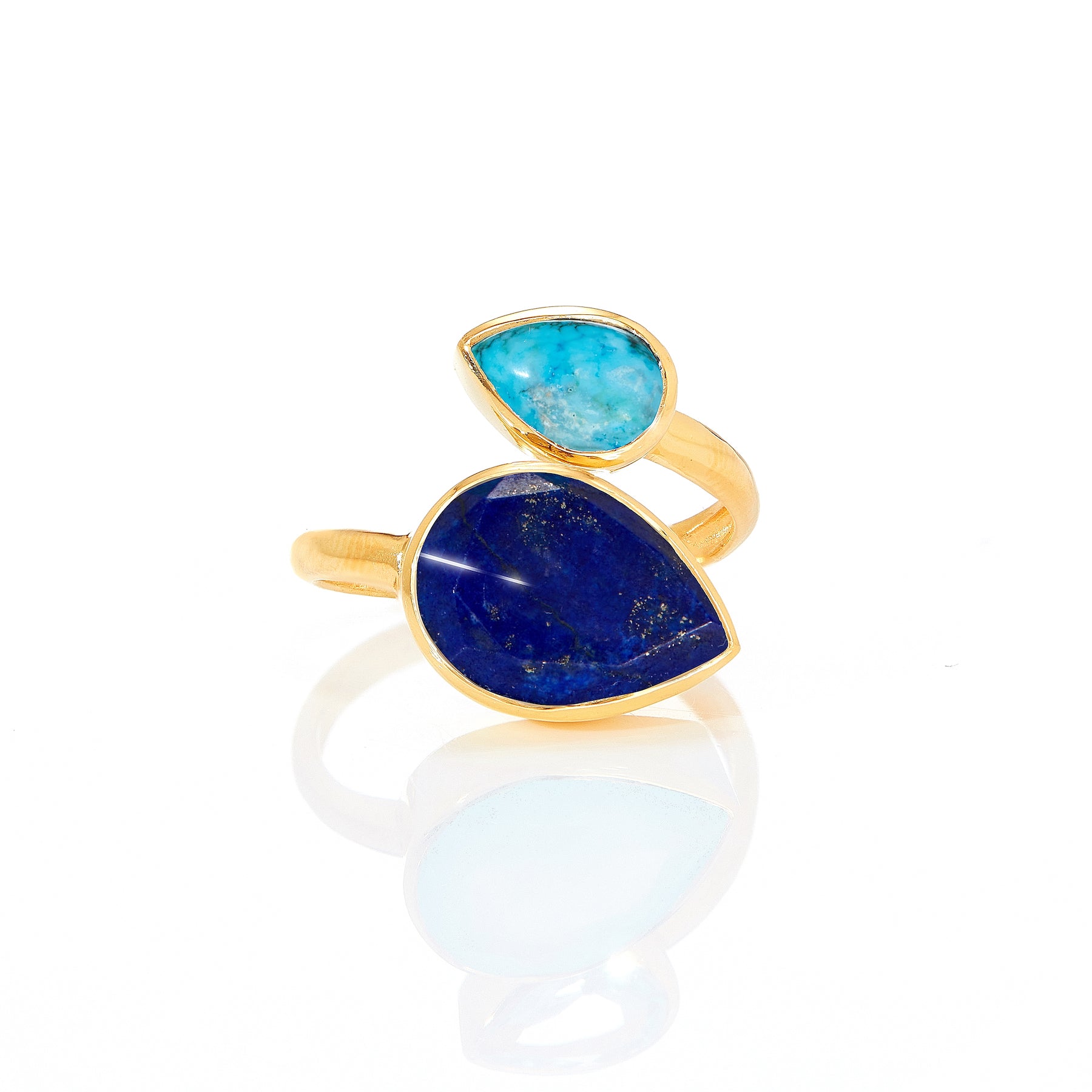 Twist Ring in Lapis Lazuli & Turquoise in Lapis Lazuli, gold plated, handcrafted gemstone rings Singapore
