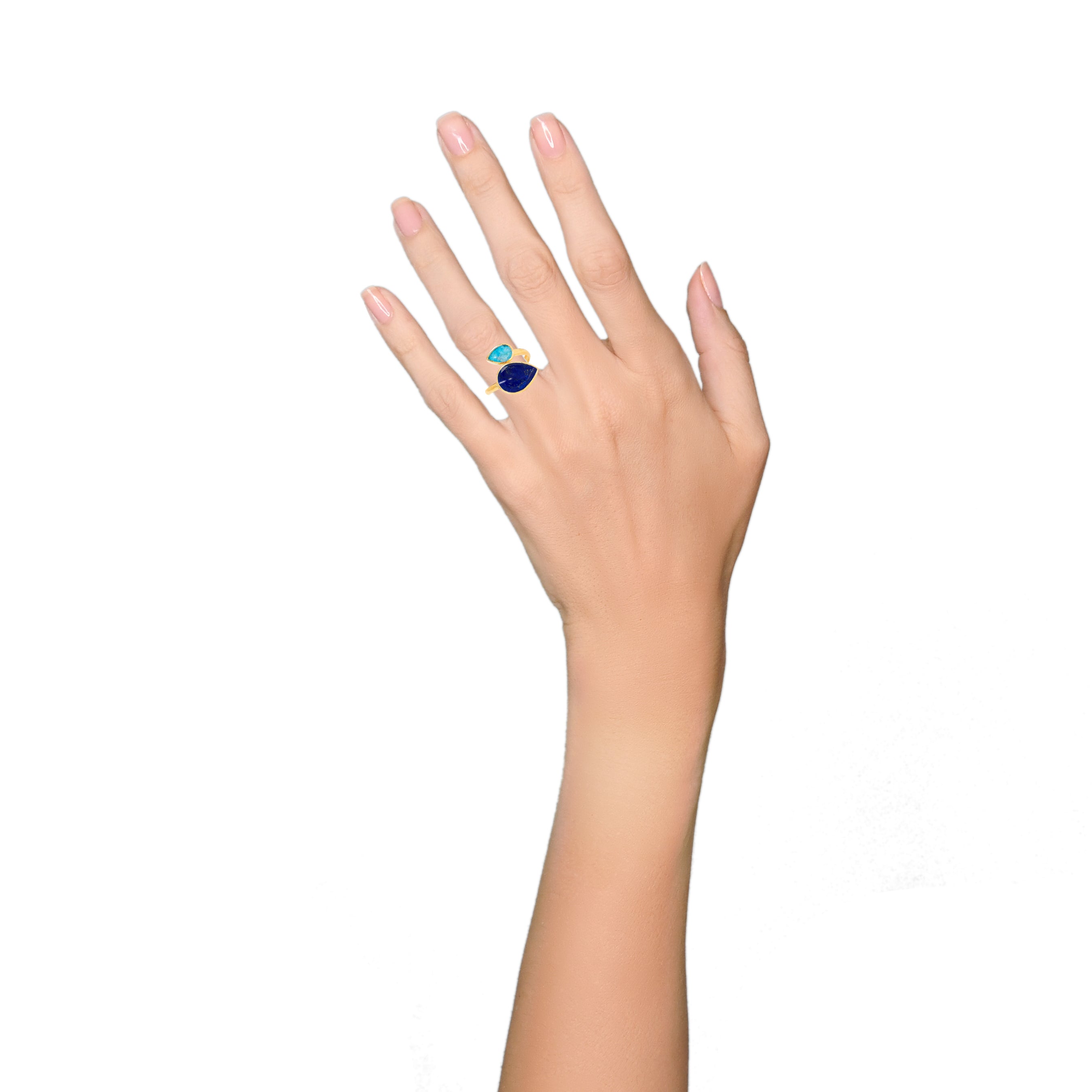 Twist Ring in Lapis Lazuli & Turquoise in Lapis Lazuli, gold plated, handcrafted gemstone rings Singapore